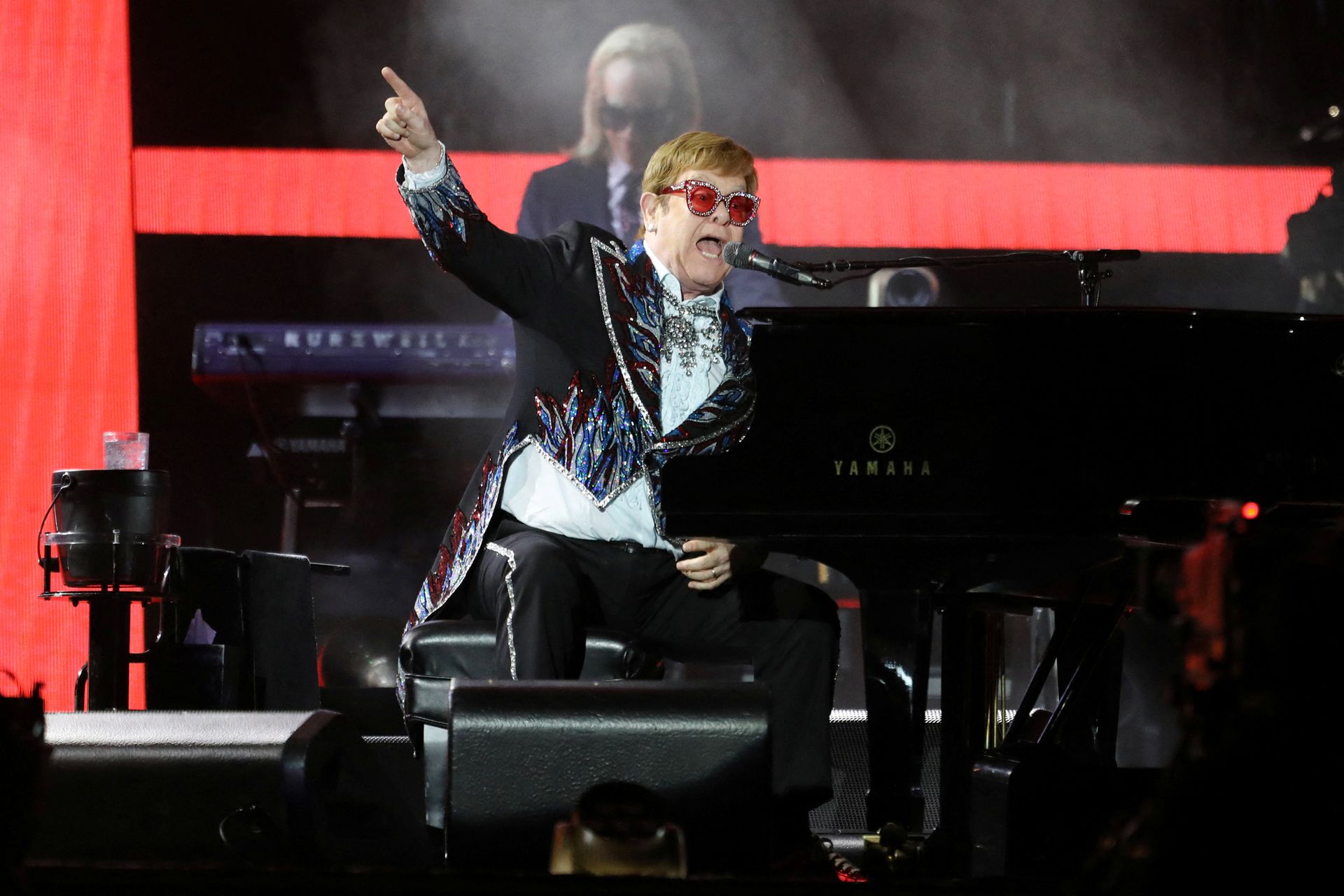 Elton John performs "Bennie and the Jets" as he wraps up the U.S. leg of his “Yellow Brick Road” tour at Dodger Stadium in Los Angeles, California,  Nov. 20, 2022.