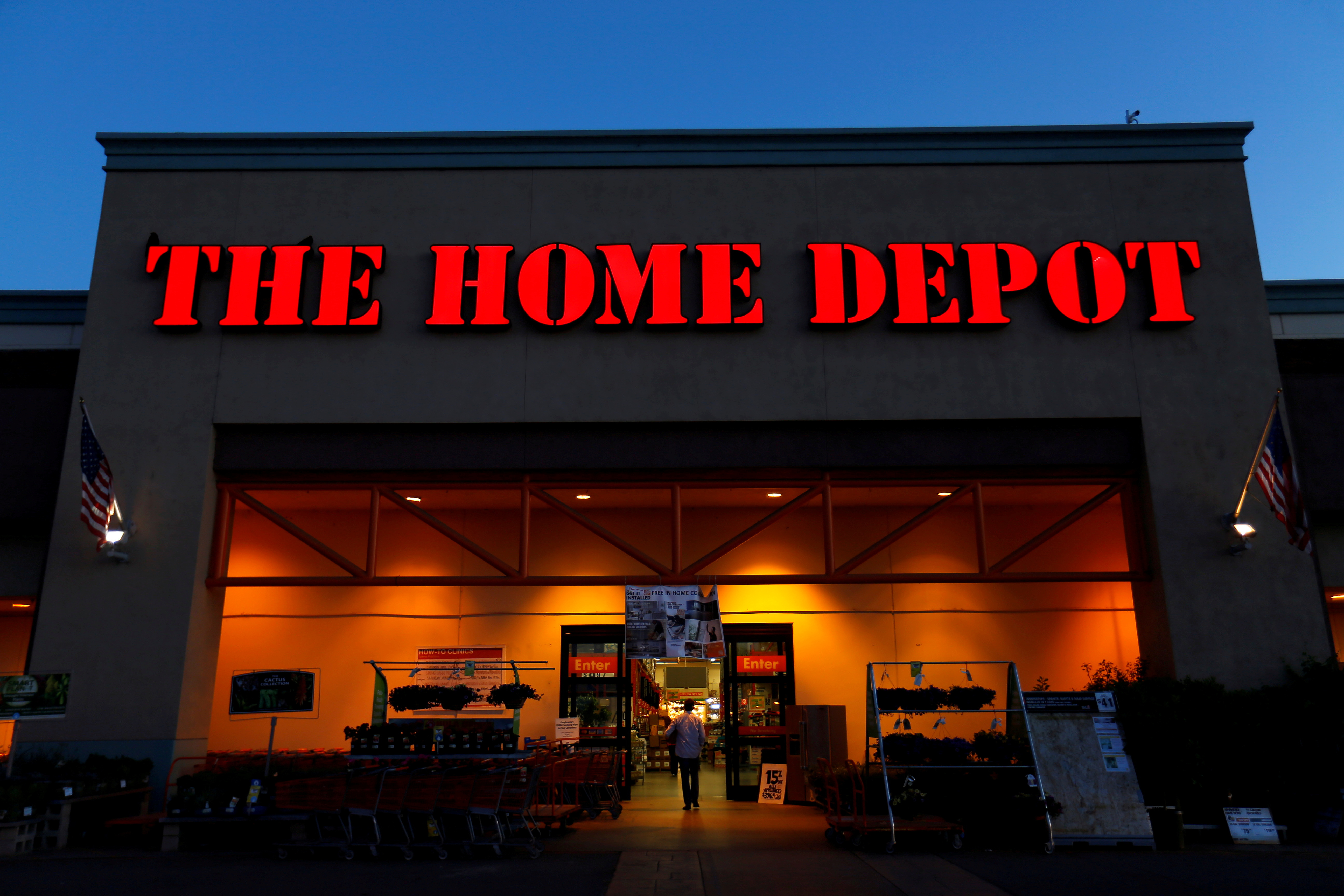 The logo of Home Depot is seen in Encinitas, California on April 4, 2016.
