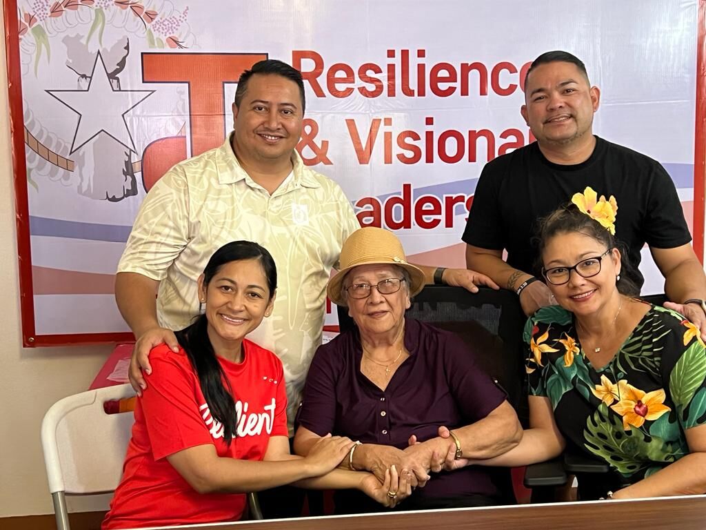 Abelina Pangelinan Sablan Salas, center, seated with Gov. Ralph DLG Torres, first lady Diann T. Torres, Senate Floor Leader Vinnie F. Sablan and Roca Q. Sablan.