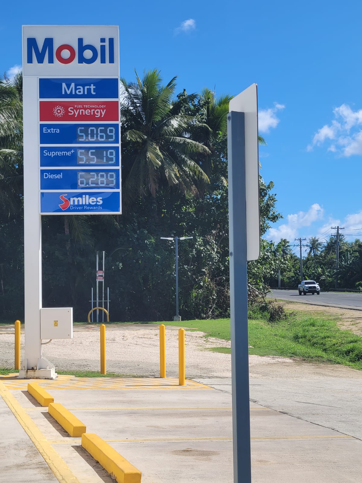 The Mobil Oil station in Chalan Kiya displays its prices on Wednesday.