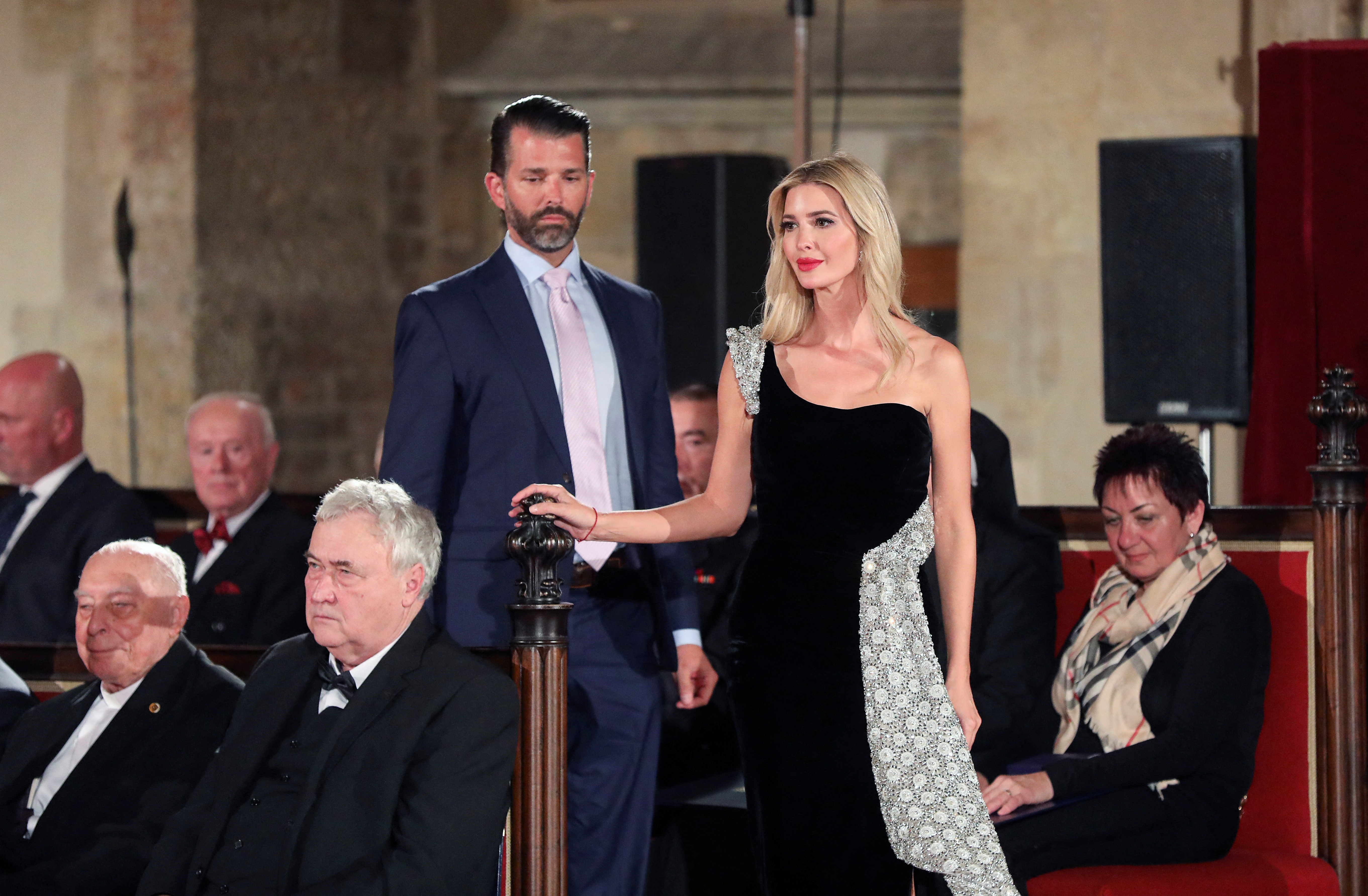 Ivanka Trump attends an award ceremony to accept a state award on behalf of her late mother Ivana Trump, first wife of former President Donald Trump, with her brother Donald Trump Jr. at Prague Castle, in Prague, Czech Republic, Oct. 28, 2022.