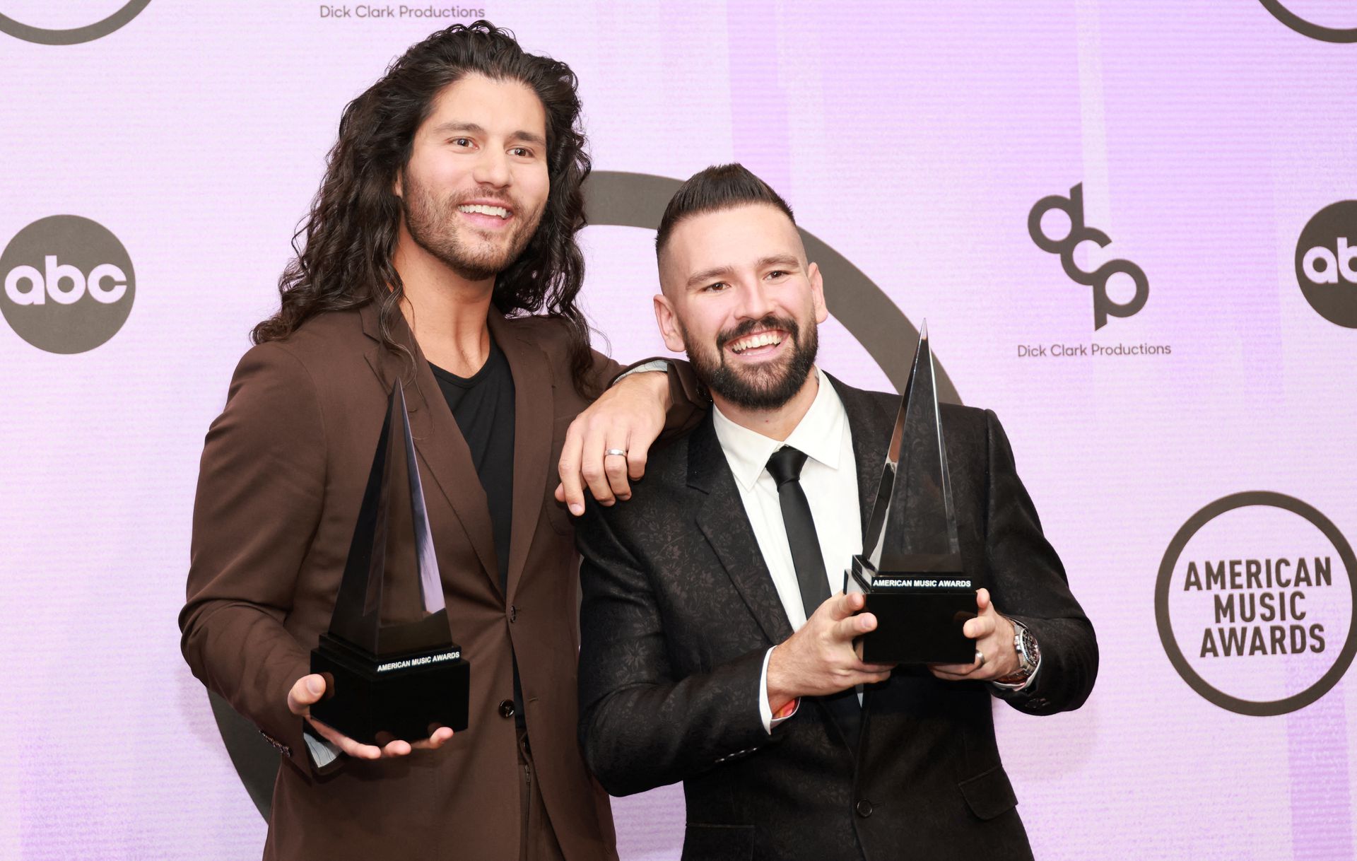 Dan + Shay, winner of the Favorite Country Duo or Group award, poses in the press room during the 2022 American Music Awards at the Microsoft Theater in Los Angeles, California, Nov. 20, 2022.