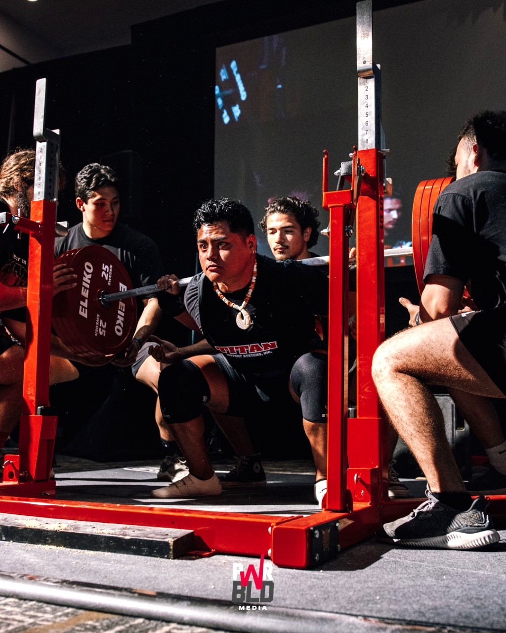 Roman Reyes Jr. sets up for a squat during the Corrupted Strength Classic 2022 in Houston, Texas on Nov. 5.