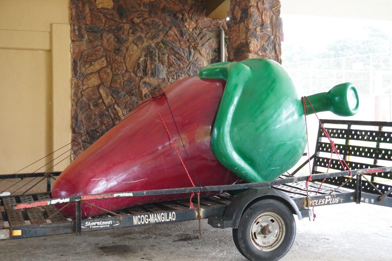 A statue of a large chili pepper, which was stolen from the grounds of the Mangilao night market, was found on a Yigo road and brought back to the Mangilao mayor's office, as seen Friday.