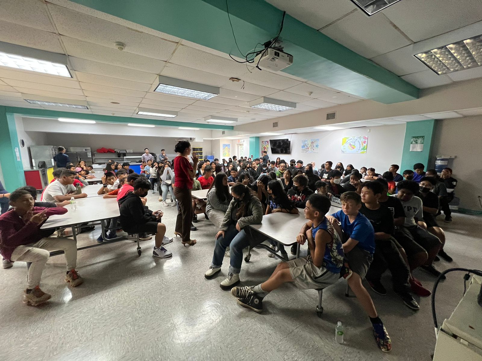 Marianas Tourism Education Council Board Member Catherine Perry shares about the Marianas tourism industry with 7th graders at Dandan Middle School on Nov. 29, 2022, in Dandan, Saipan.   MTEC and the Marianas Visitors Authority are aiming to visit every public school this school year.