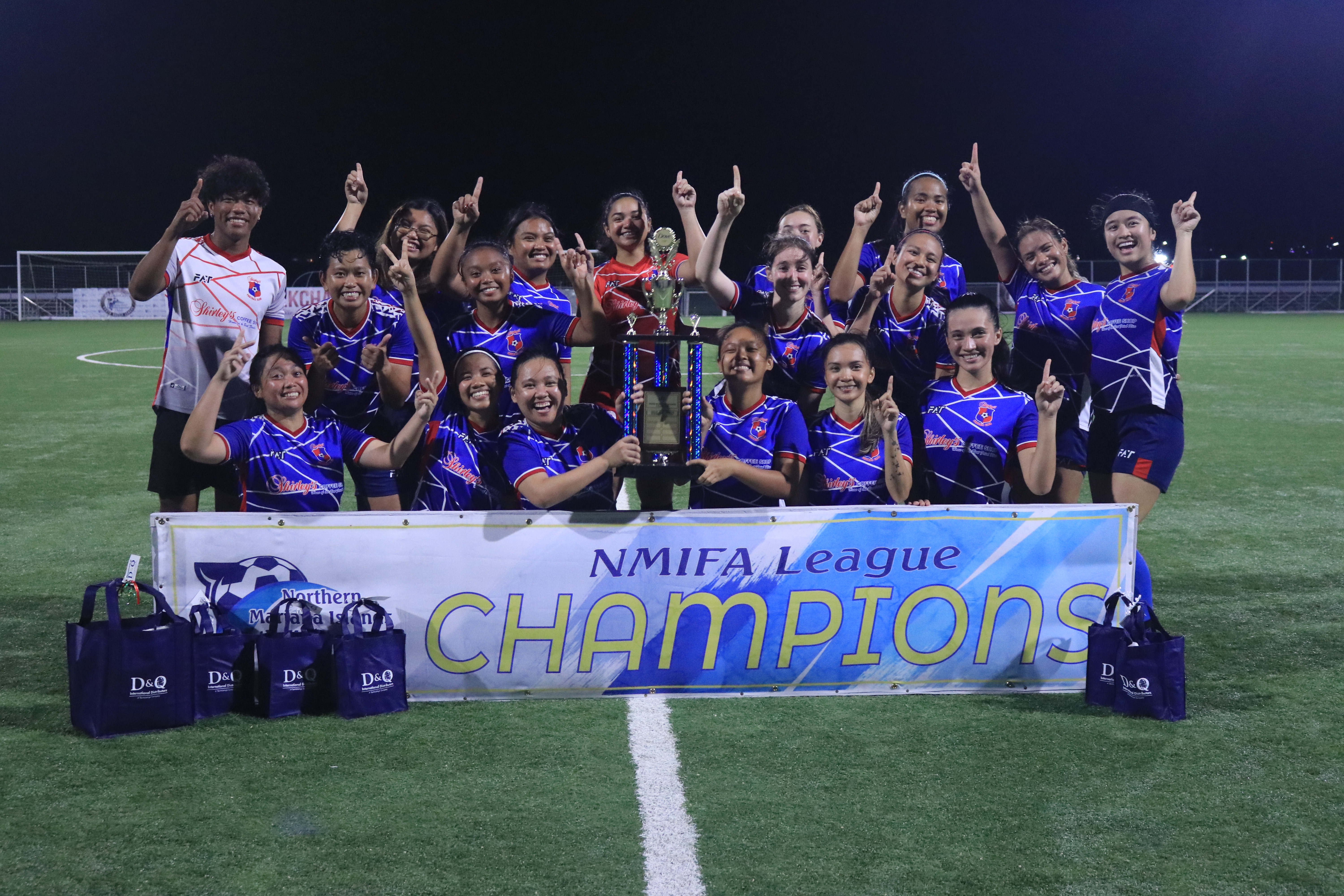 Shirley’s Football Club players pose for a photo after winning the Dove Women's League Premier Division championship. Bottom row: Jeralyn Castillo, Elaine Enriquez, Jeraldine Castillo, Nicole Lumbad, Friendly Joy Pena, Bernadette Horey. Middle row: Mae Ito, Golden Boot awardee Jannah Casarino, Gabi Race, Alexa Vergara. Top row: Ronnel Ocanada, Marrielle Gariguez, playing coach Marilou Arriola, Toremy Diaz, Lillian Podziewski, Dianne Pablo, Jhaza Mirano, and Mikayla Lopez. Not in photo: Jhaneeka Atalig and Haram Lee