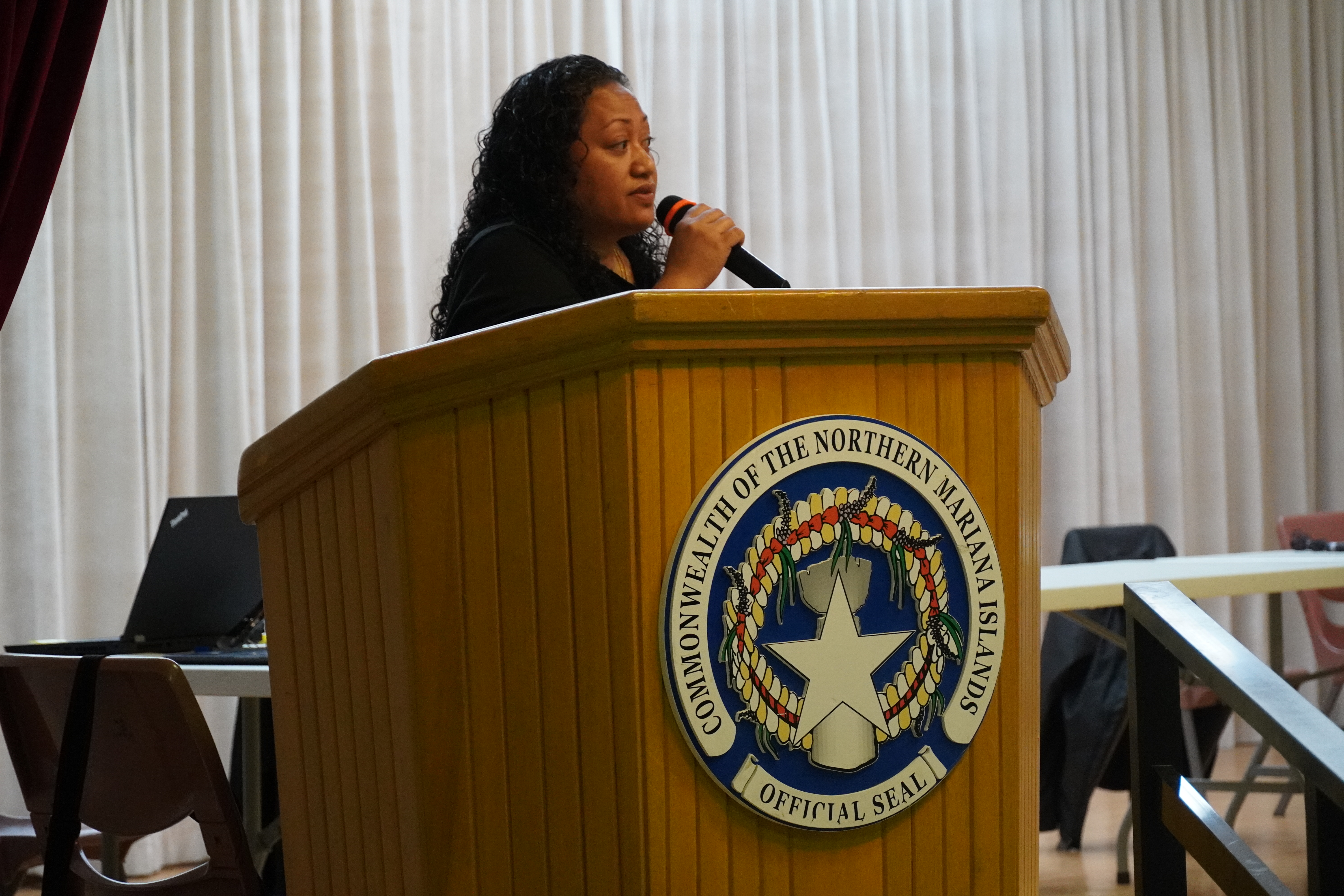 Commonwealth Election Commission Executive Director Kayla S. Igitol makes an announcement.