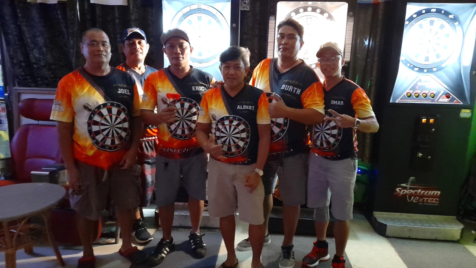 The 6JMS Darteros pose for a photo after winning the A+ Division title of the SEDA Bud Light Dart League Wednesday at the 6JMS Sports Bar.