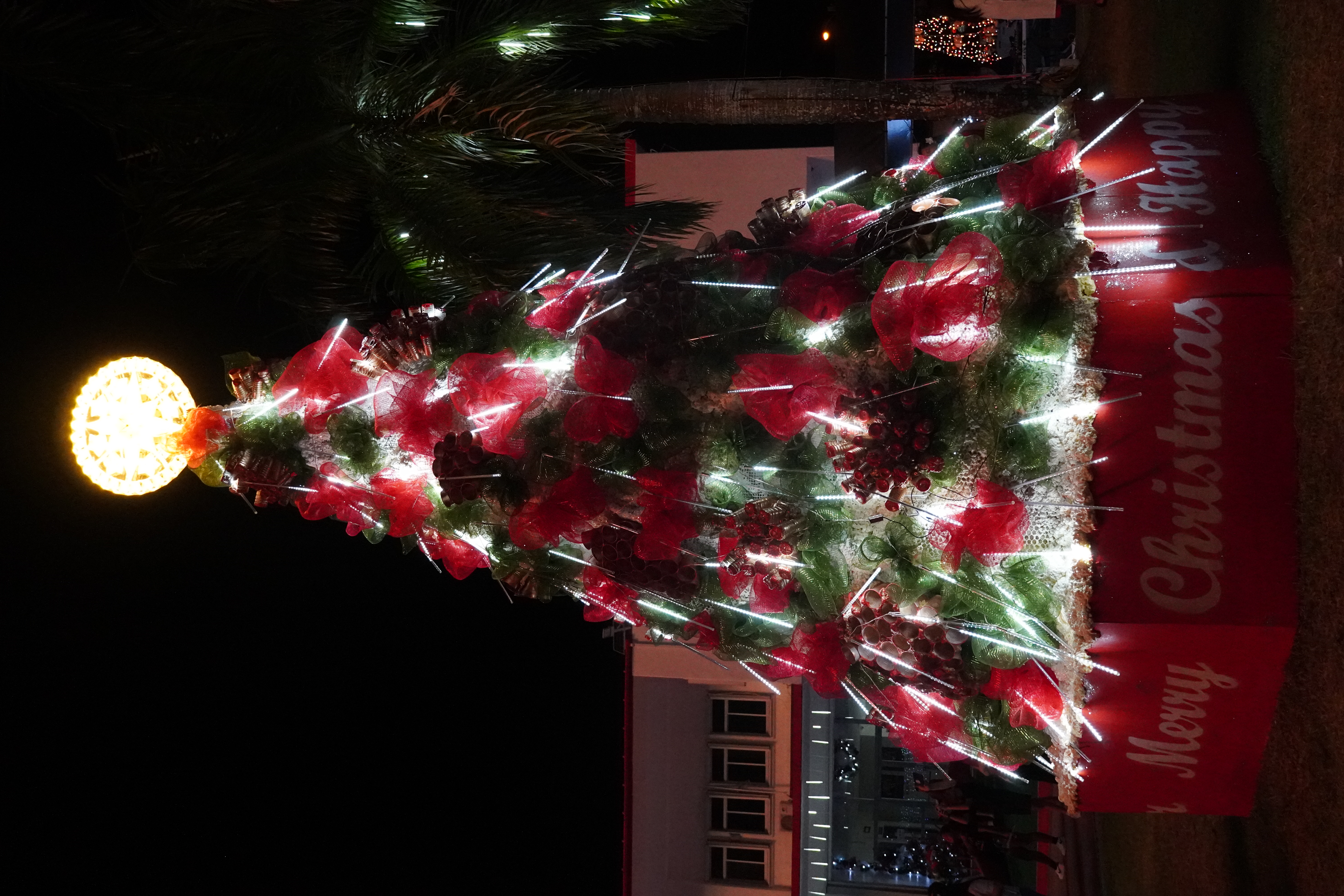 The state DIY Christmas tree is lit up for the first time, marking the beginning of the holiday season in the CNMI.