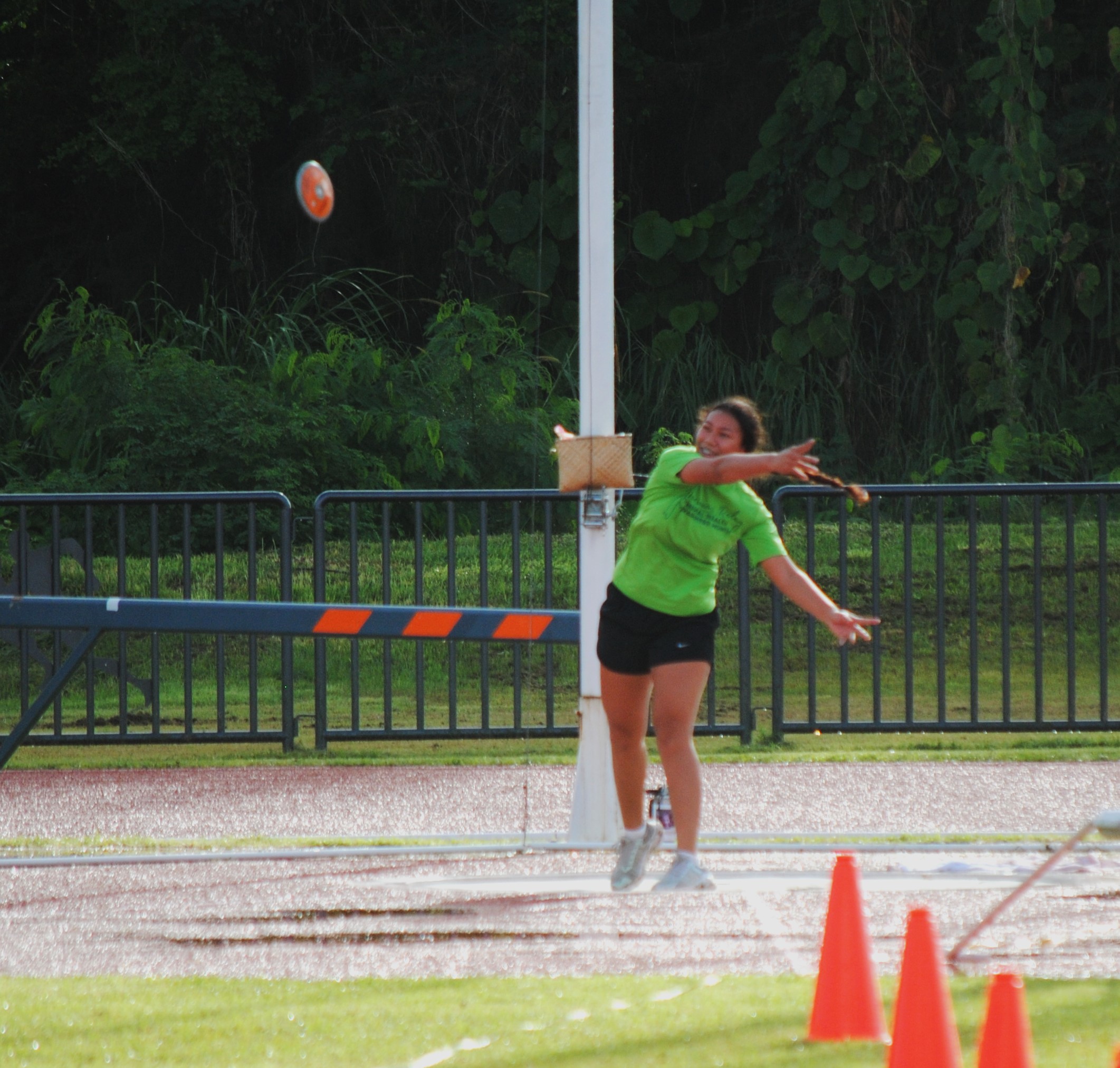 Katie Camacho looks on during the discus throw event.