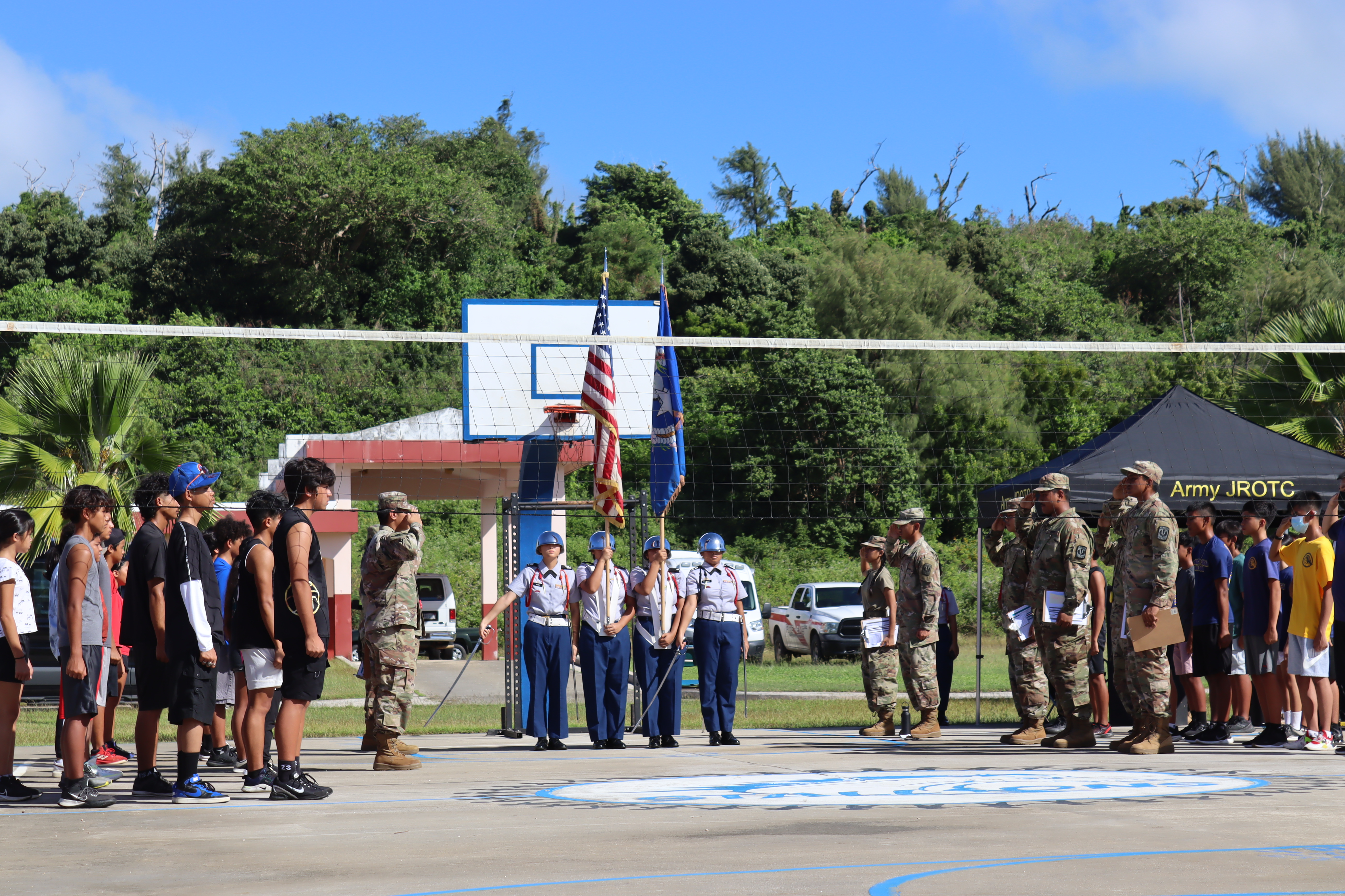 Stallion Battalion Color Guard presents the colors during the opening ceremony of the competition.