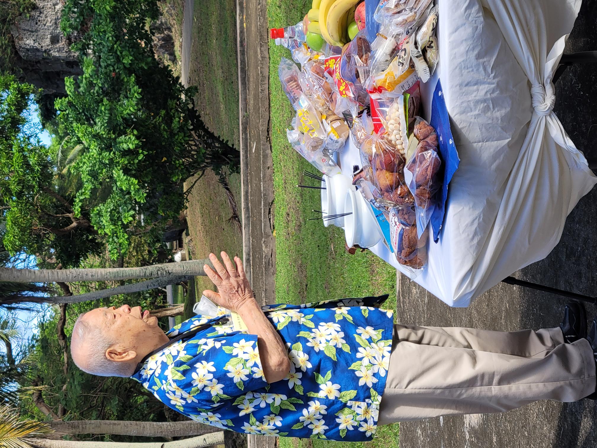 Micronesian Repatriation Association of Okinawa chairman Kensei Kamiunten offers incense and prayers at the Okinawa Peace Memorial in Marpi  on Dec. 4, 2022