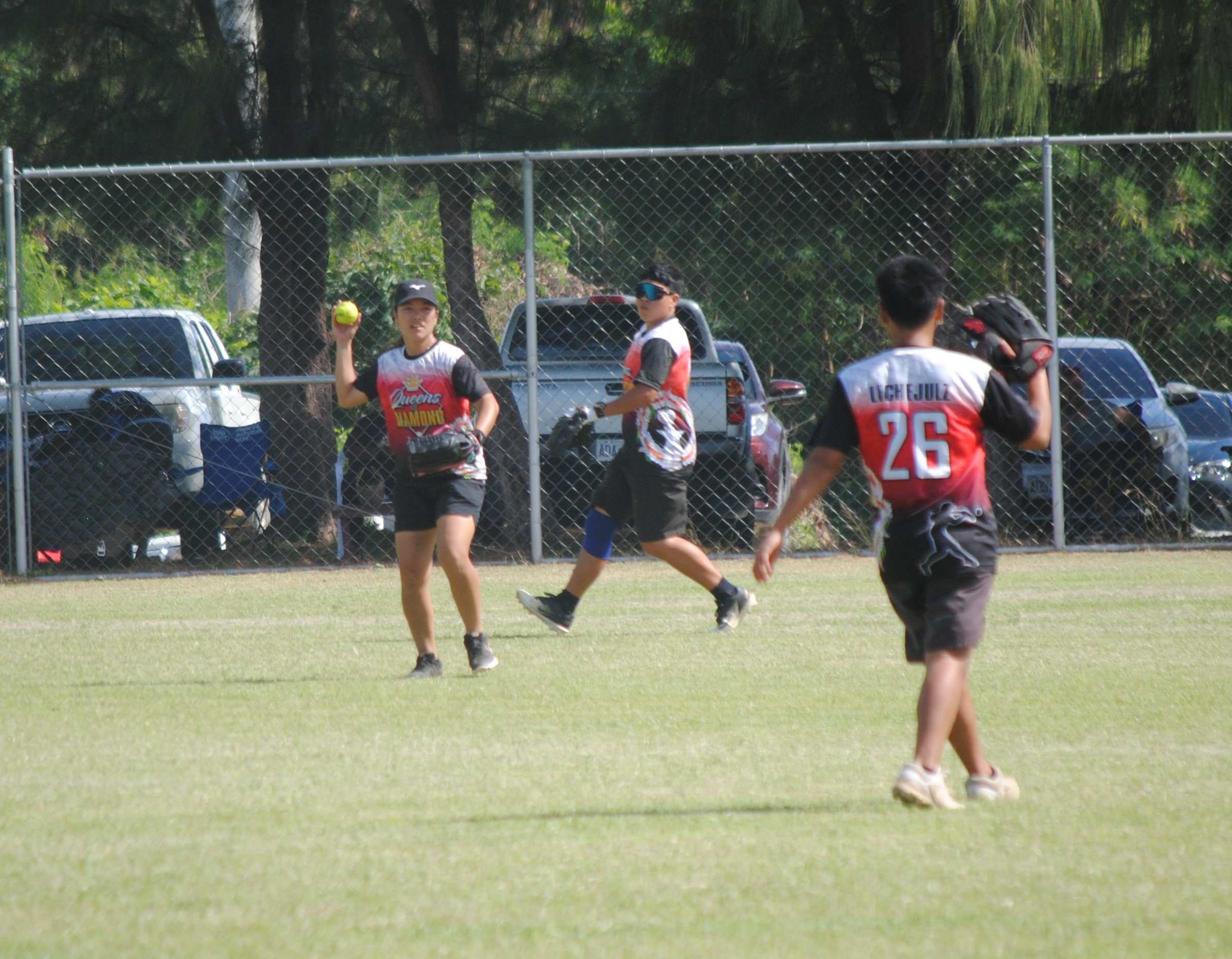 Queens of Diamonds left fielder Cabrera throws infield.