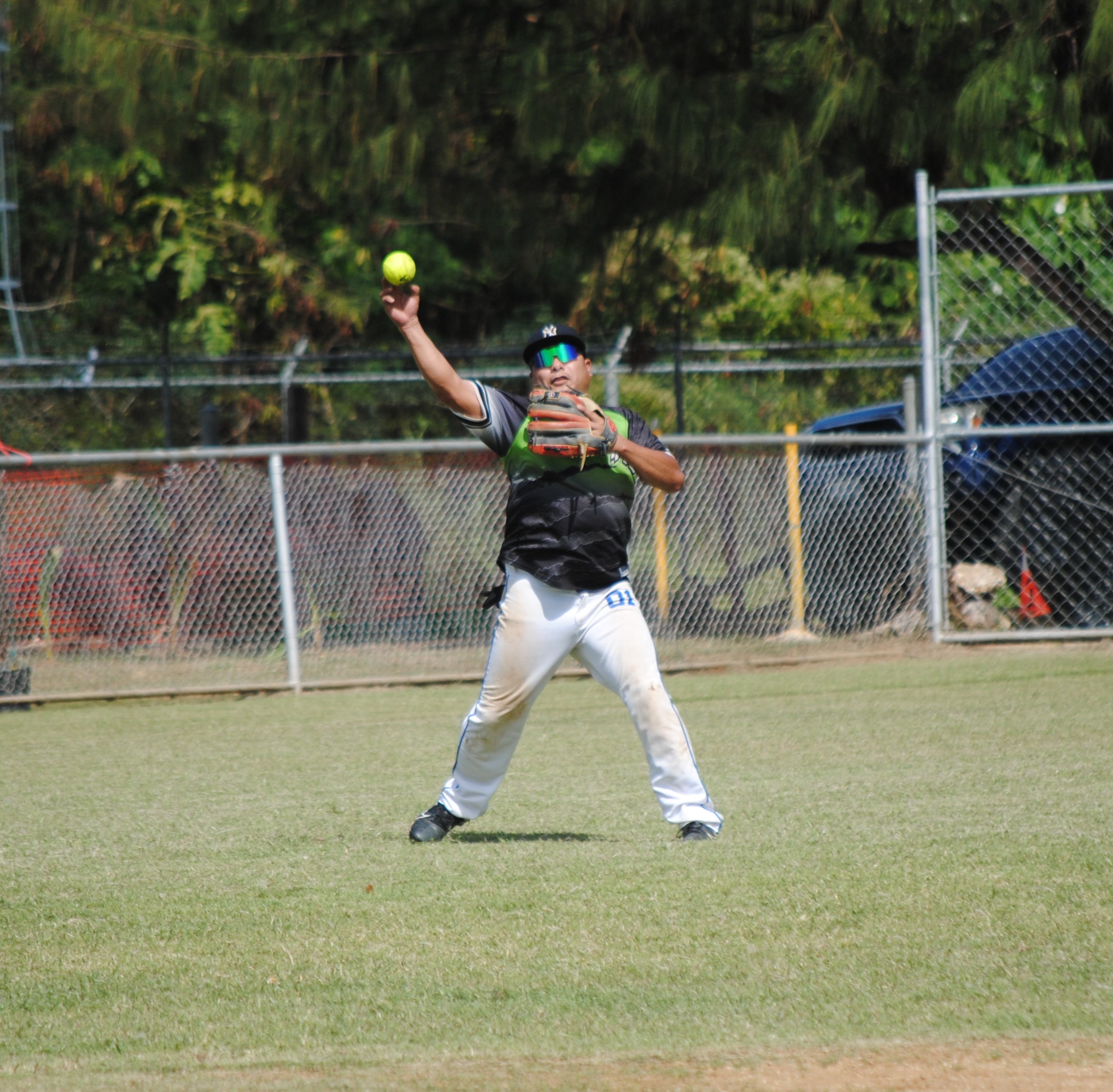 Tokahao shortstop Jerome Delos Santos throws to second base for the out during the championship game of the 2022 Budweiser Belau Amatuer Softball League Sunday at the Dandan baseball field.