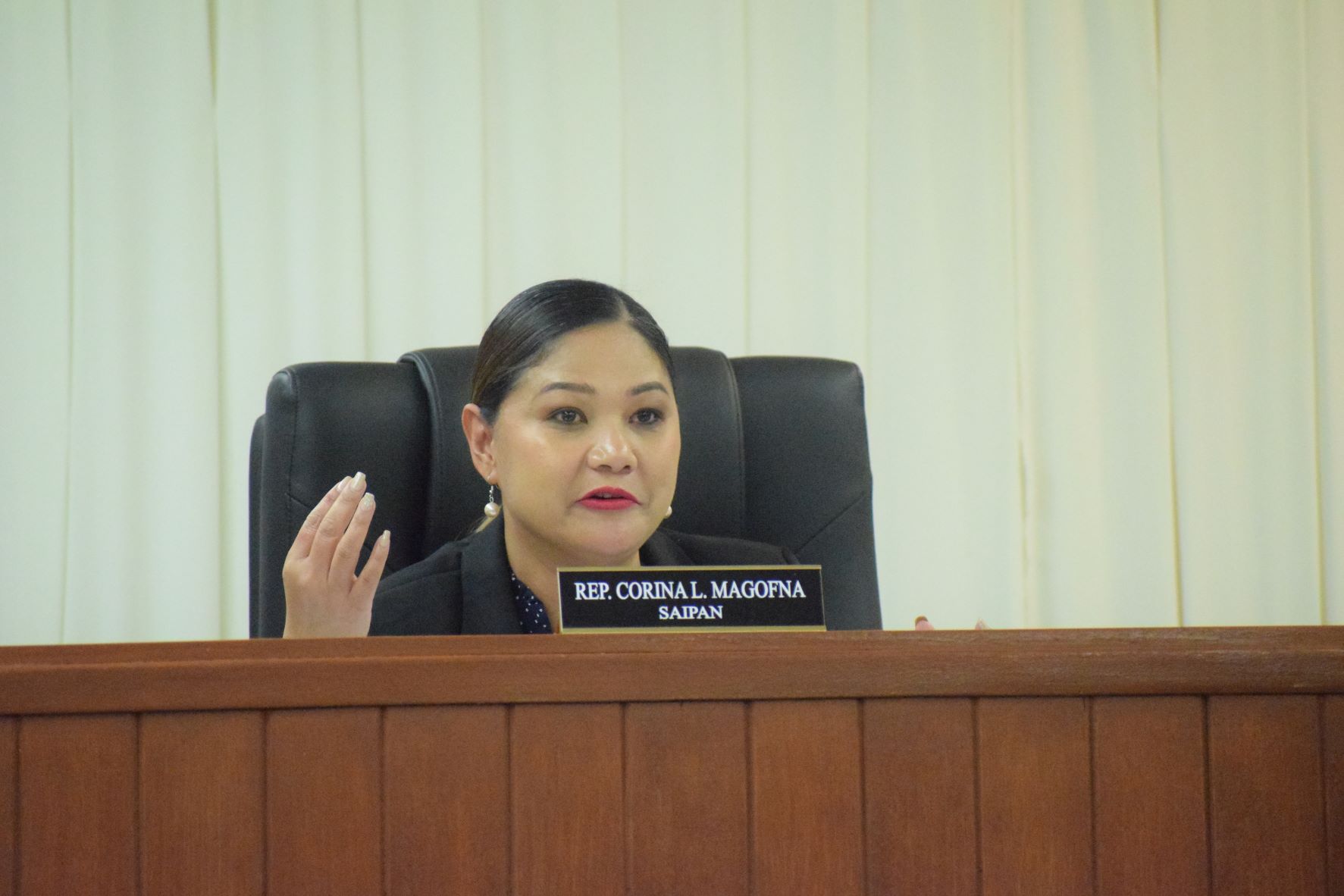 Rep. Corina Magofna speaks during the public hearing on the BOOST program on Thursday.