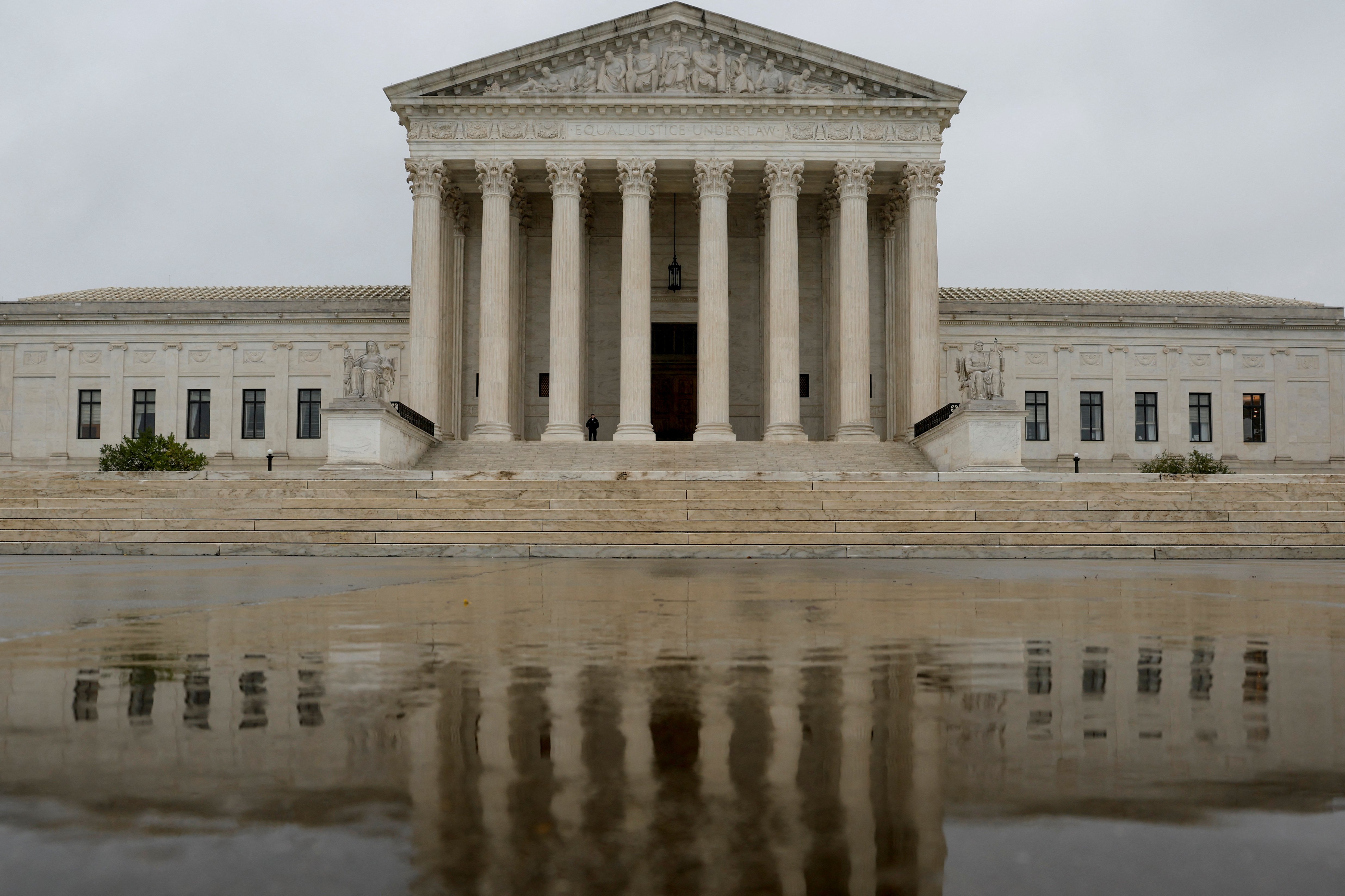 A general view of the U.S. Supreme Court building in the rain the day before the start of the court's new term in Washington, D.C., Oct. 2, 2022.