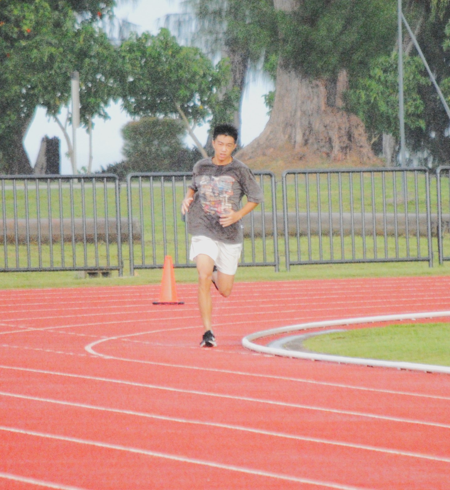 Daniel Li pushes through with a huge lead during the 100m event. 