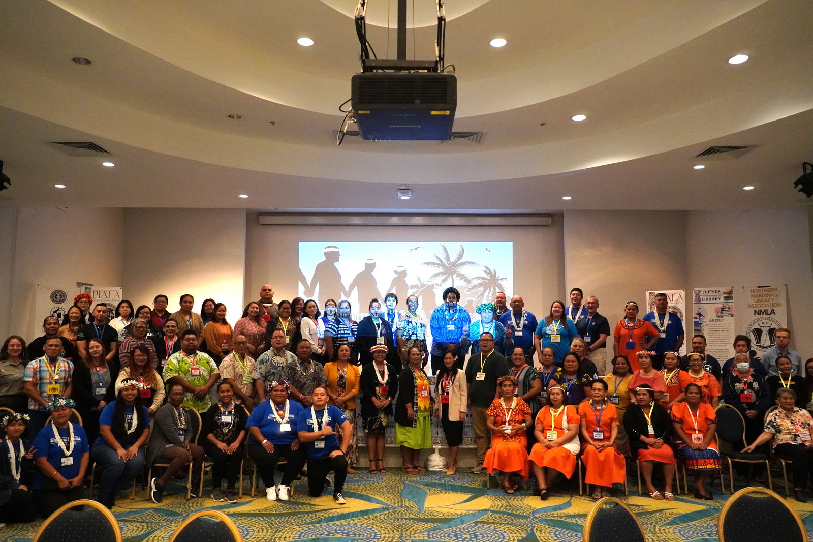 The 2022 PIALA — Pacific Islands Association of Libraries, Archives, and Museums — Conference delegates and officials pose for a photo Monday morning at Crowne Plaza.