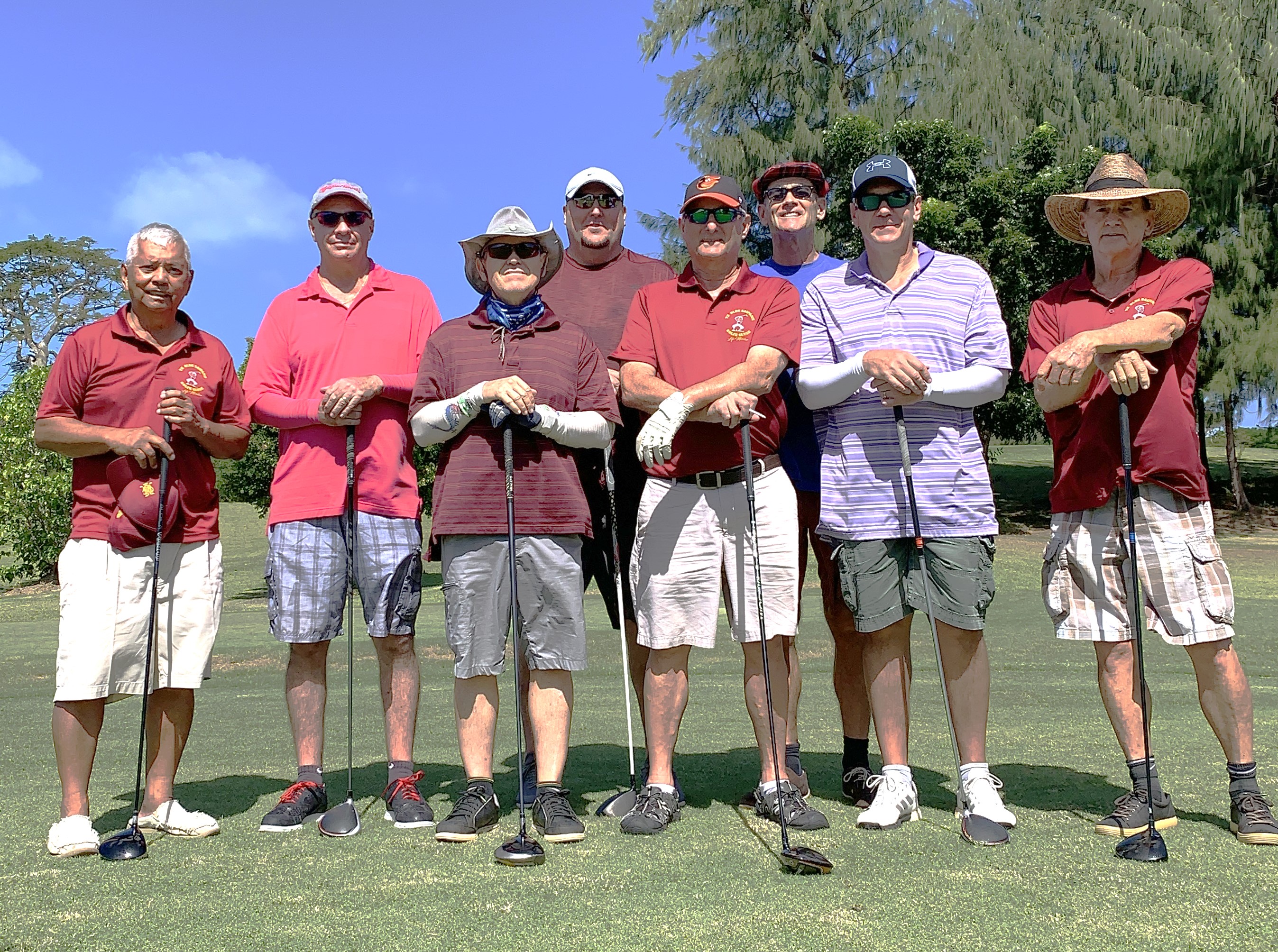 Club members on the 1st tee, before putts were missed and hopes dashed.