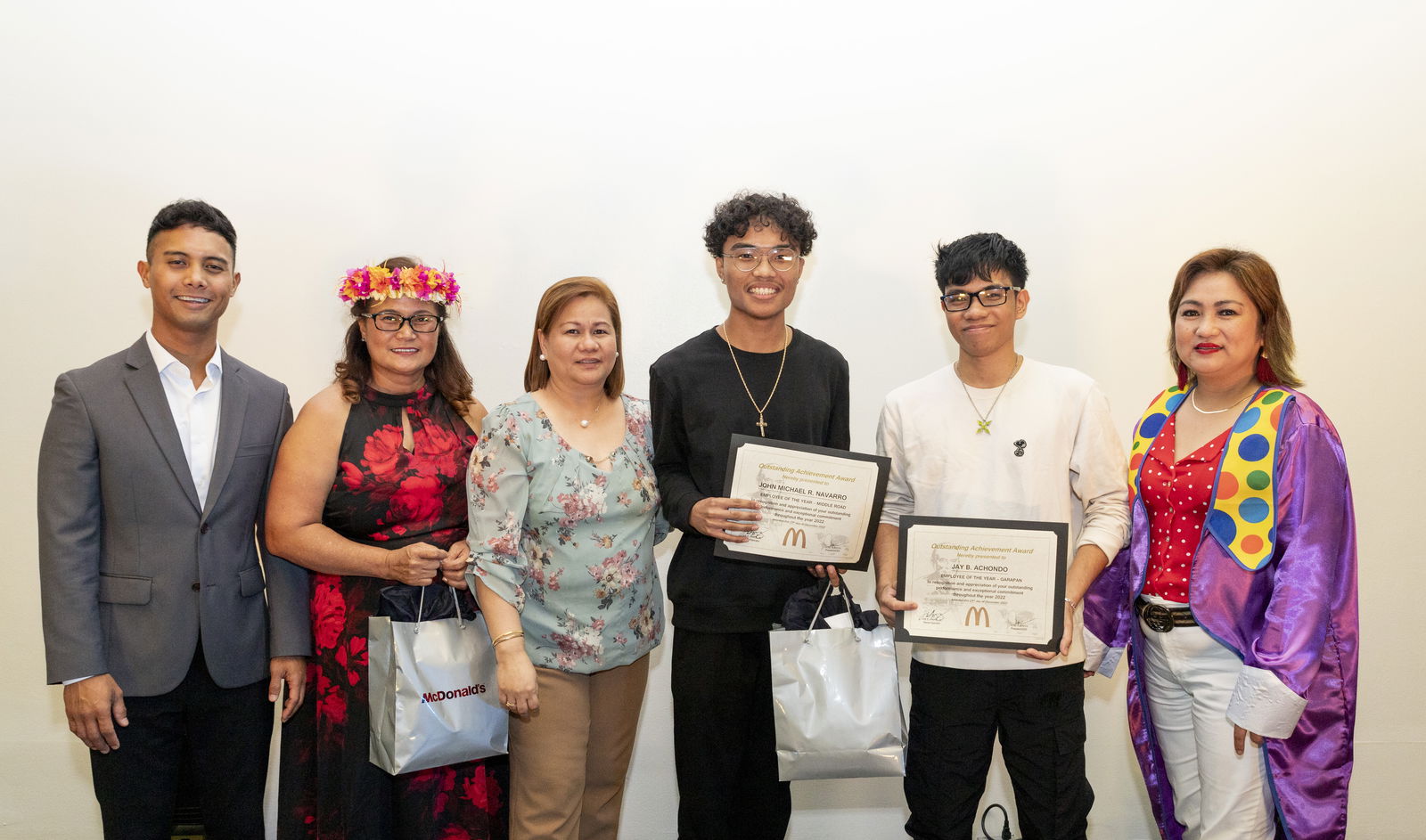 From left, McDonald’s vice president Joe Ayuyu Jr., co-owner and operator Marcia E. Ayuyu, general manager Joyce Asistores, Employee of the Year-Chalan Laulau branch John Michael Navarro, Employee of the Year-Garapan Jay Achondo and general manager Ruthzel Perez.