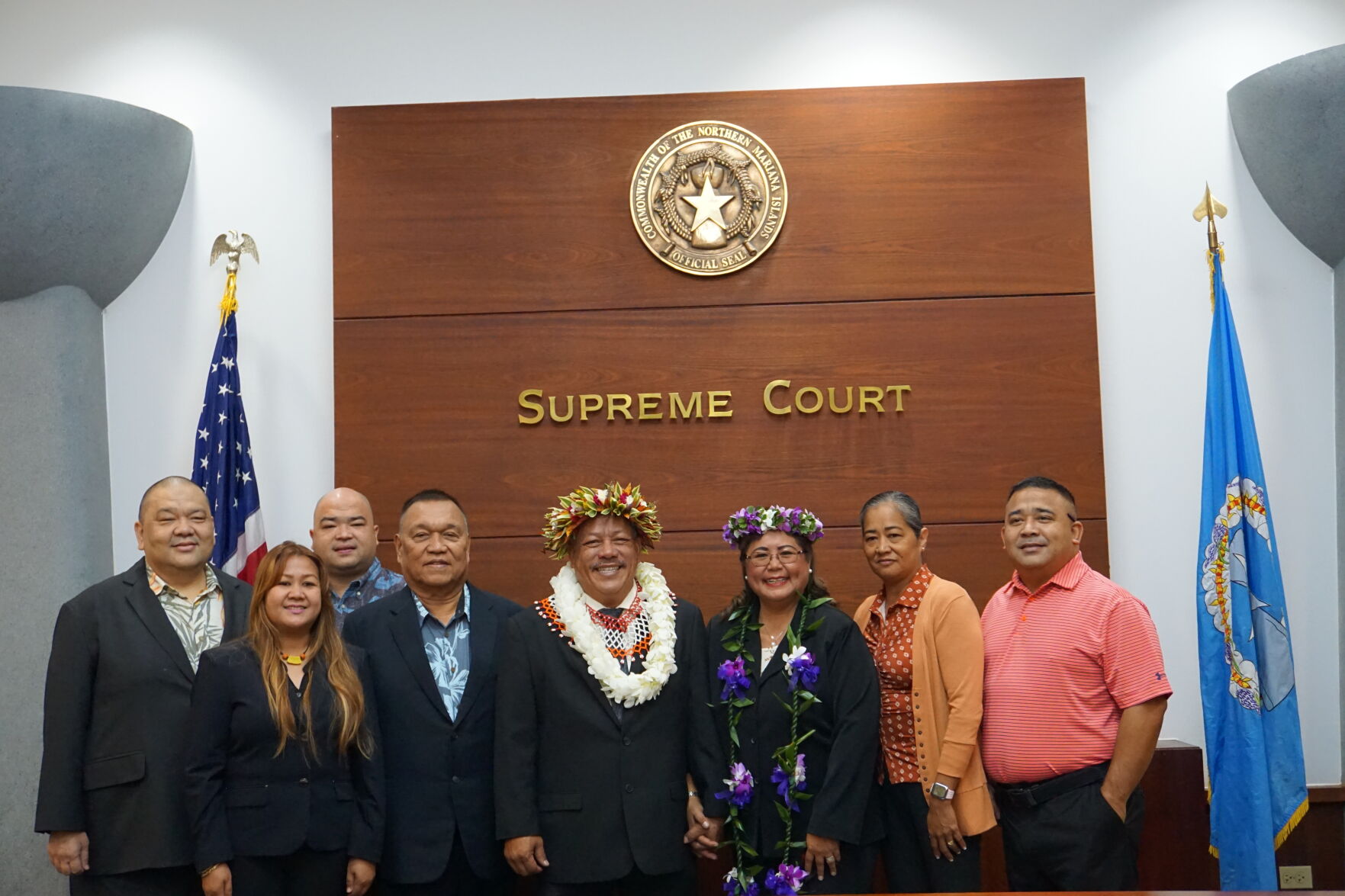 Tinian Mayor Edwin P. Aldan and his family smile for a photo.
