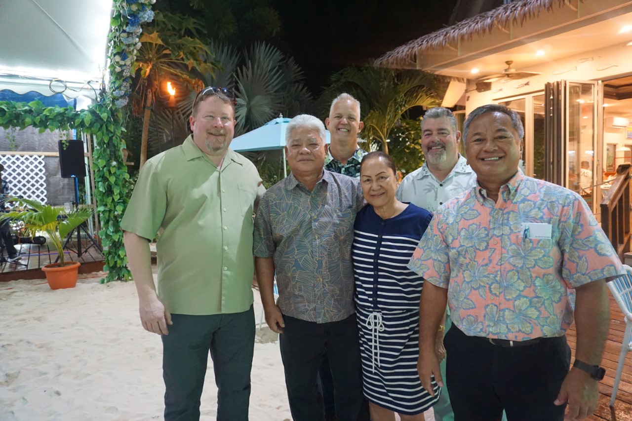 From left, Scott Wilson, regional sales manager of Butler Manufacturing, Gov. Arnold I. Palacios, first lady Wella Palacios, Triple J Enterprises vice president Mike Sablan, Triple J senior vice president Jay Jones and construction operations manager and senior superintendent Mario Valentino.