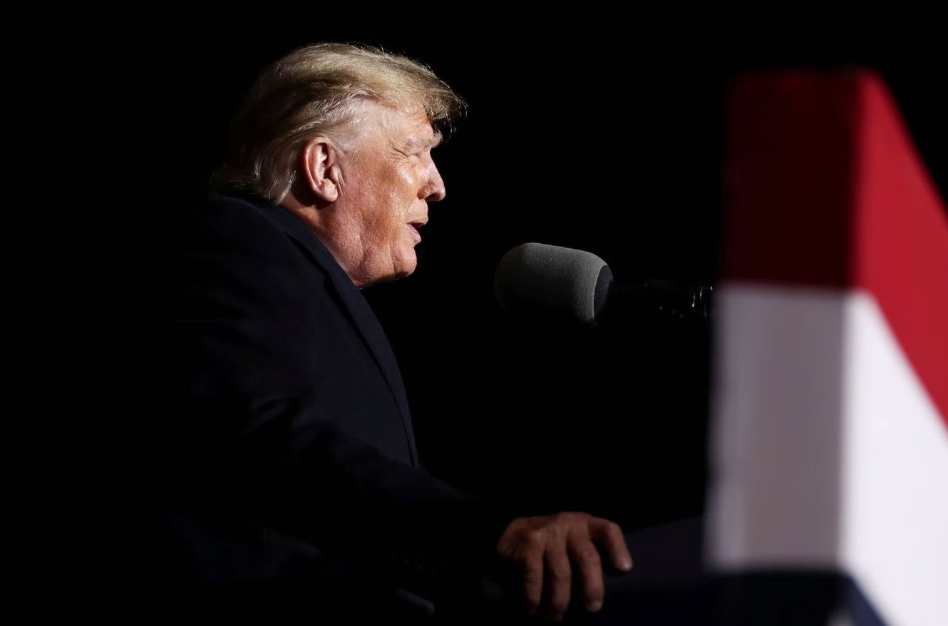 Former President Donald Trump speaks during a rally in Commerce, Georgia, March 26, 2022.