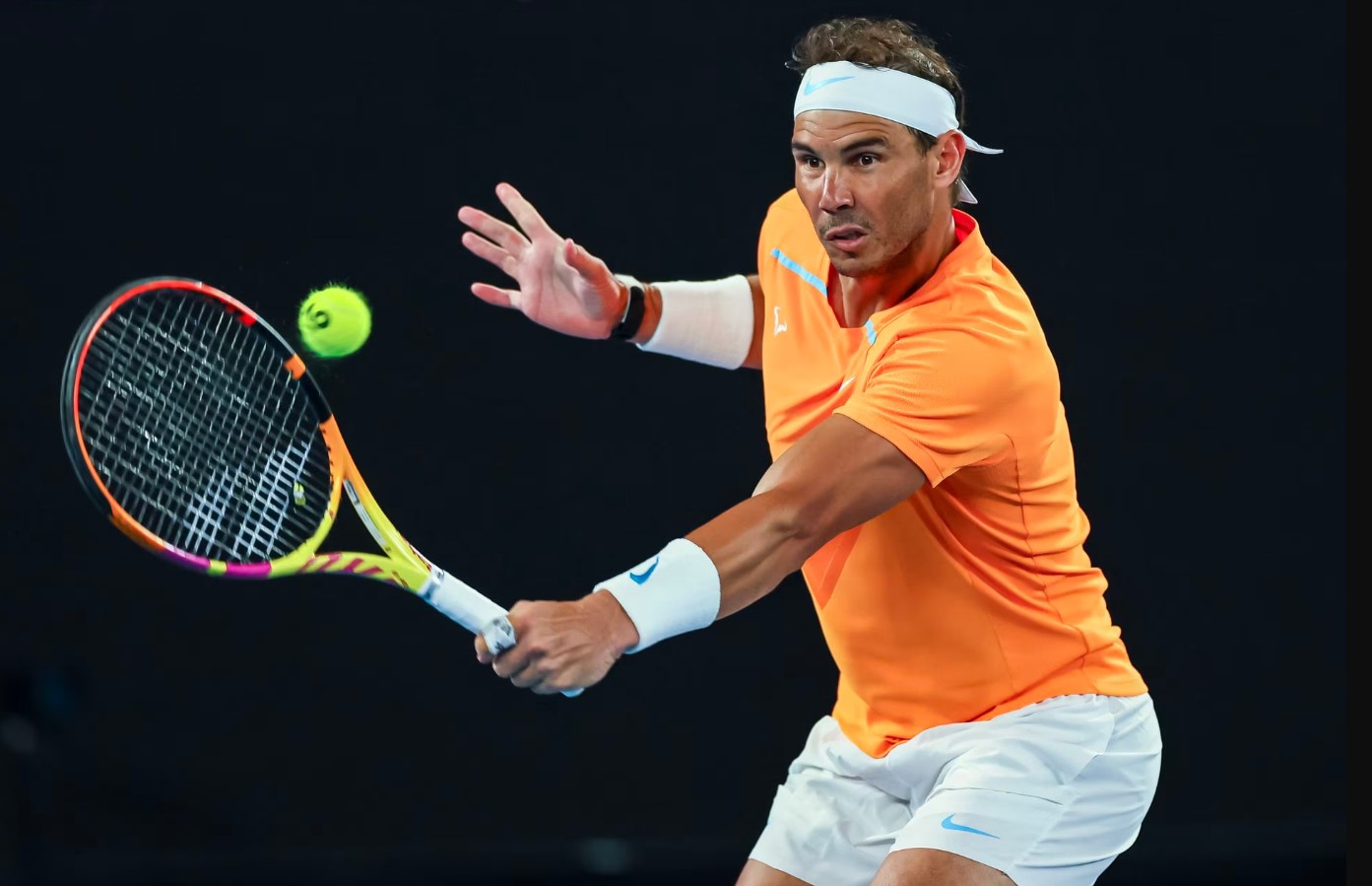 Rafael Nadal in action during his second round match against Mackenzie McDonald on day three of the 2023 Australian Open tennis tournament at Melbourne Park in Melbourne, Victoria, Australia on Jan. 18, 2023.