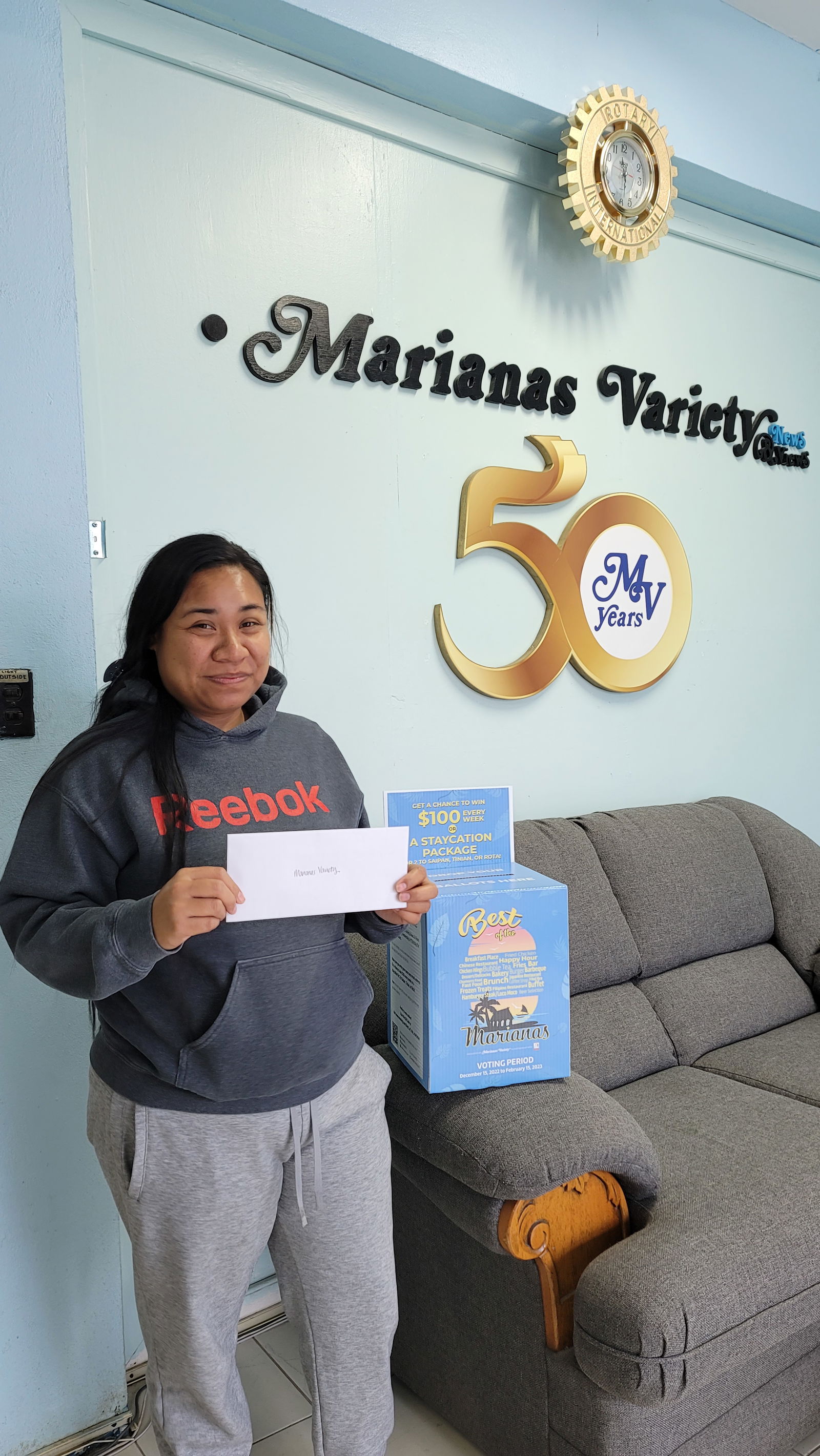Rita Deleon Guerrero is grateful for the $100 she received from Marianas Variety and the Marianas Visitors Authority.