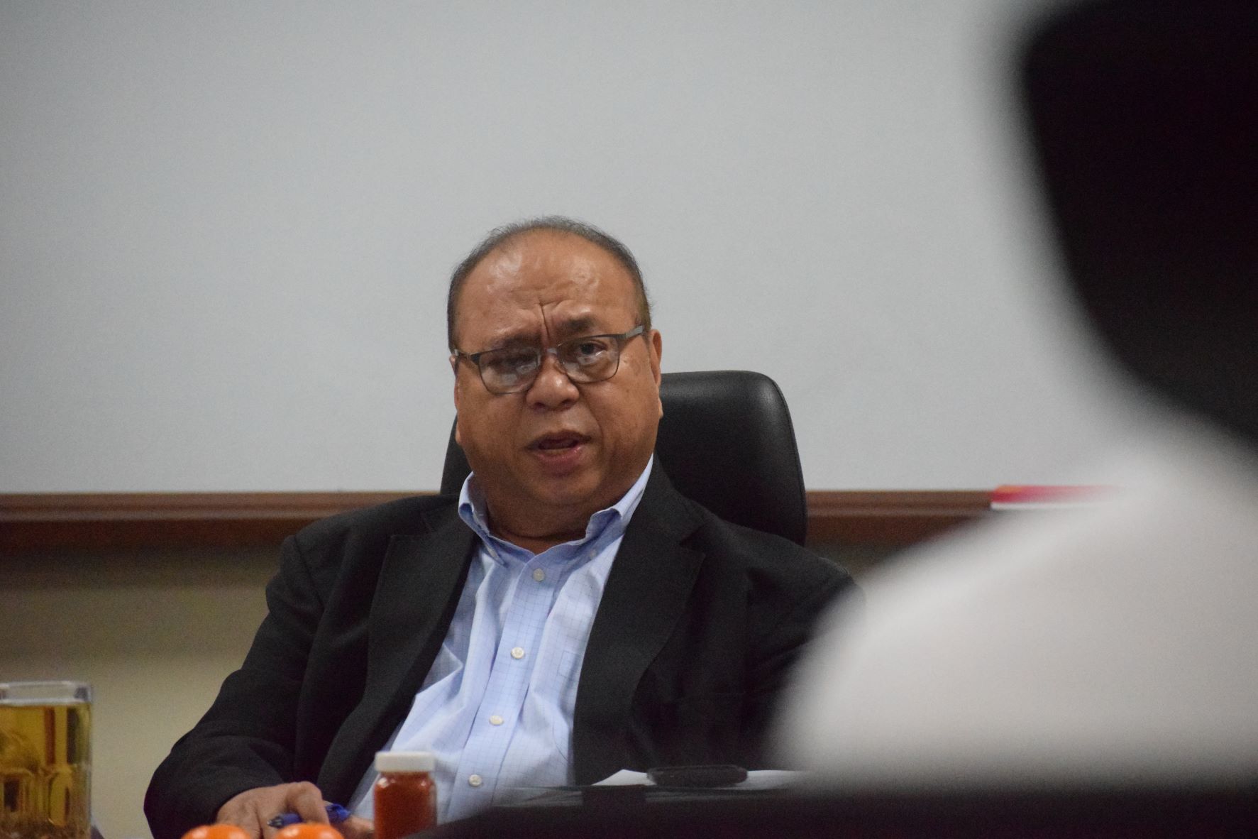 Commonwealth Casino Commission Chairman Edward C. Deleon Guerrero speaks during a meeting in the CCC conference room at Springs Plaza in Gualo Rai on Thursday last week.