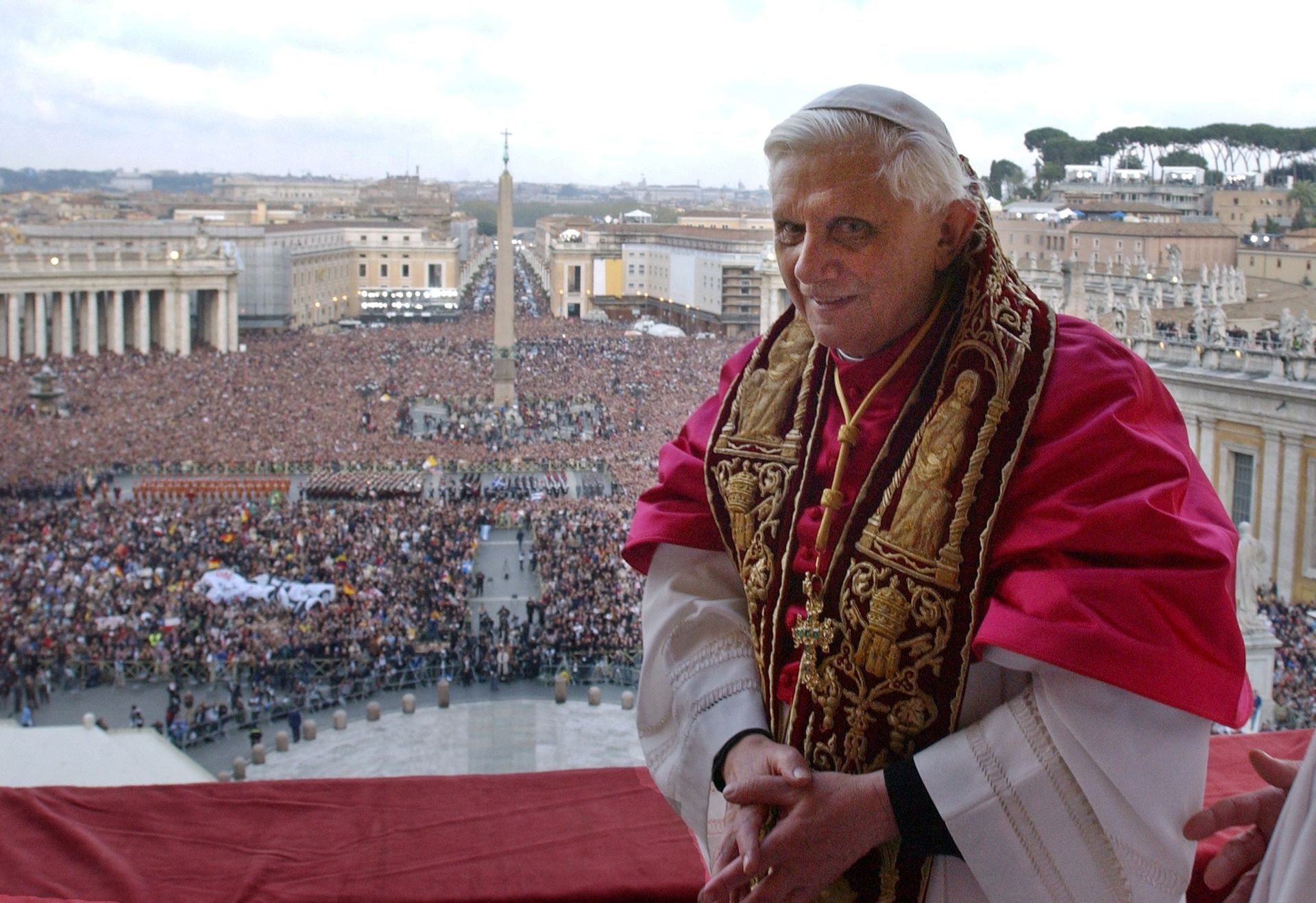 Pope Benedict XVI, Cardinal Joseph Ratzinger of Germany, appears on a balcony of St. Peter's Basilica in the Vatican after being elected by the conclave of cardinals, April 19, 2005.