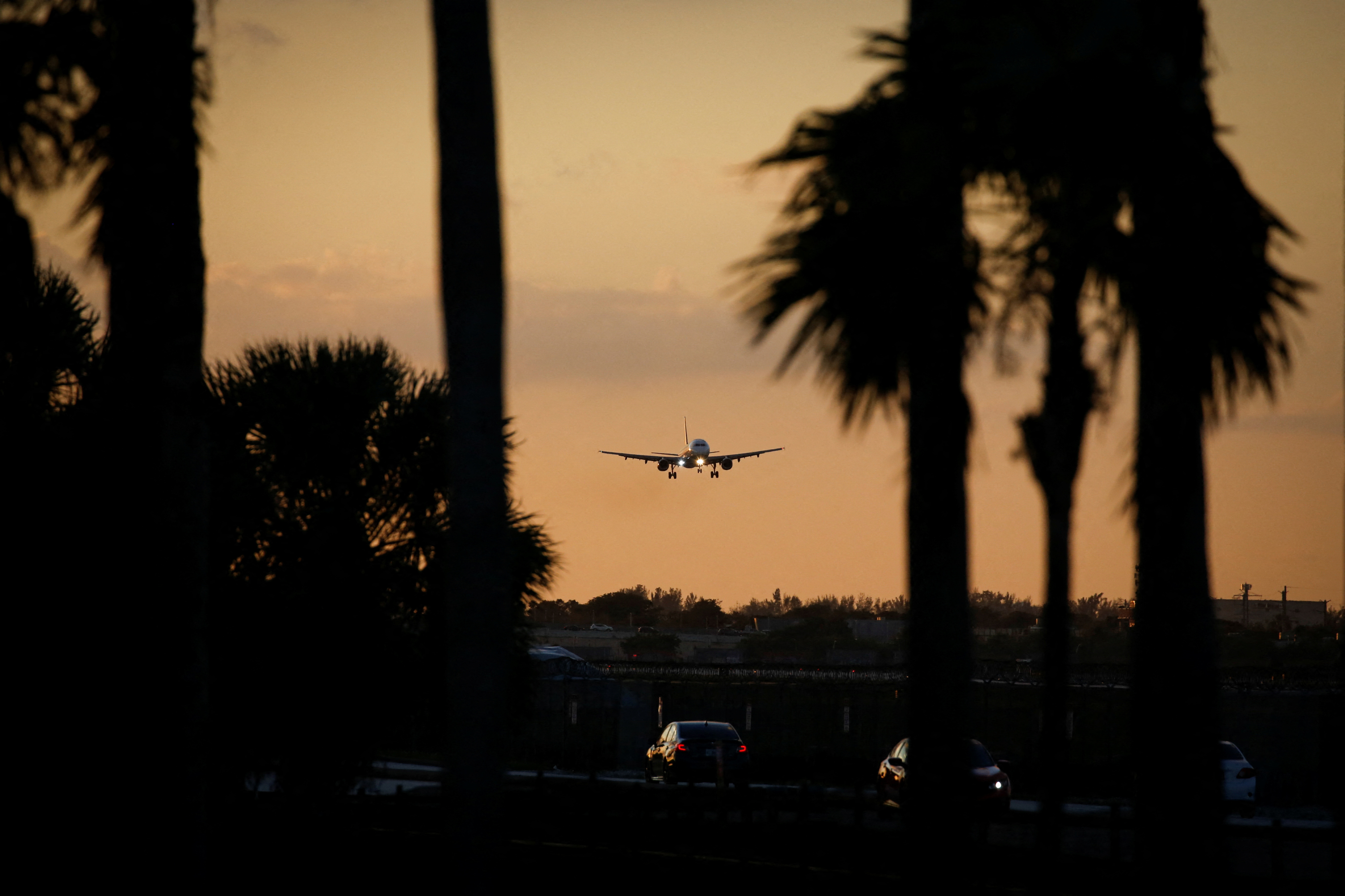 An aircraft approaches to land at Miami International Airport after the Federal Aviation Administration slowed the volume of airplane traffic over Florida due to an air traffic computer issue, in Miami, Florida, Jan. 2, 2023.