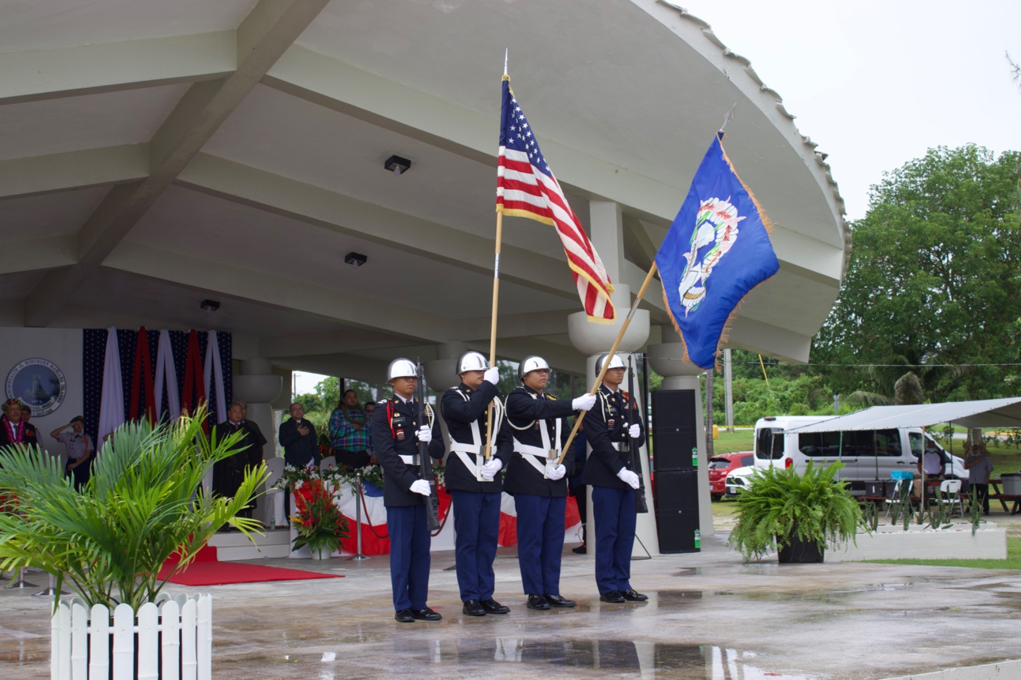 The Stallion Battalion Color Guard presents the colors after the introduction of dignitaries, officials, and special guests.