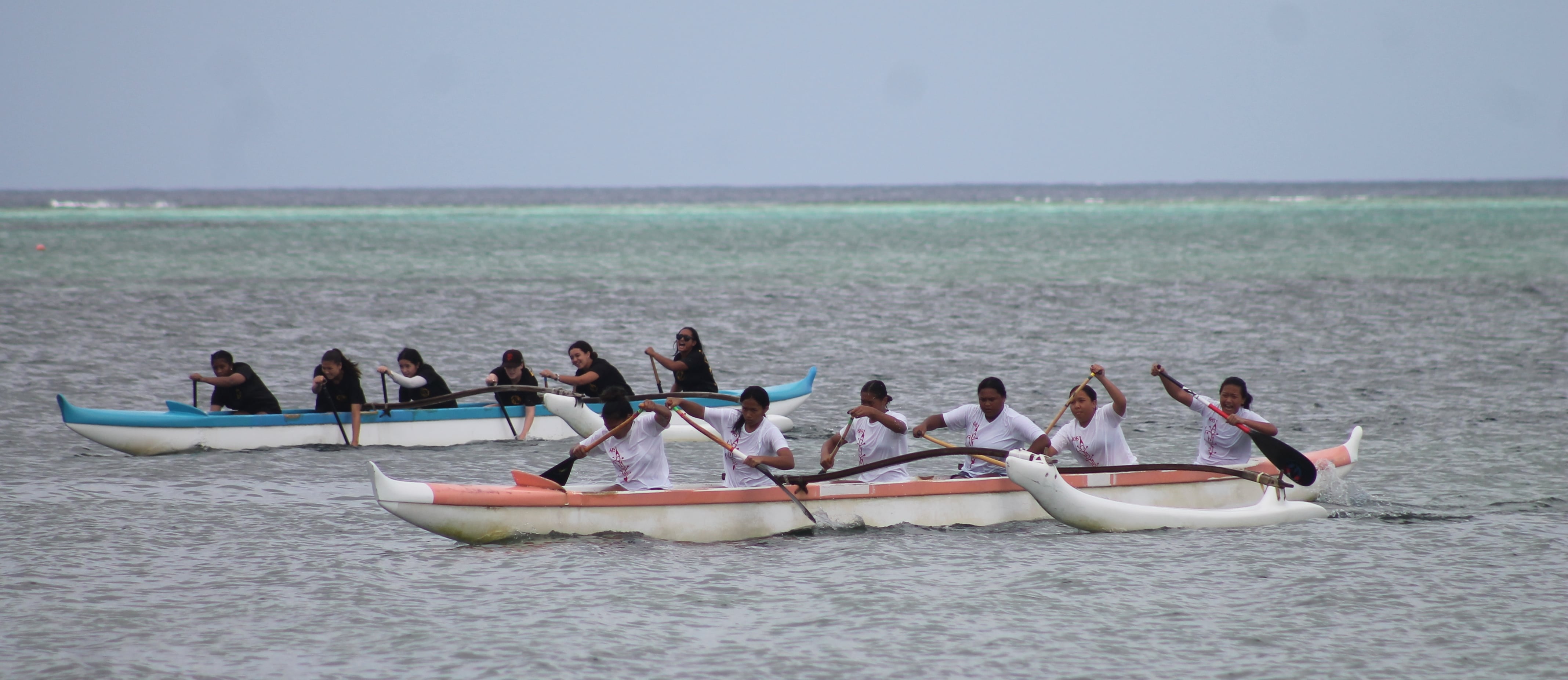 KHS and MHS fight for the lead in the women's division of the PSS Interscholastic Outrigger Race Series at Kilili Beach last year.