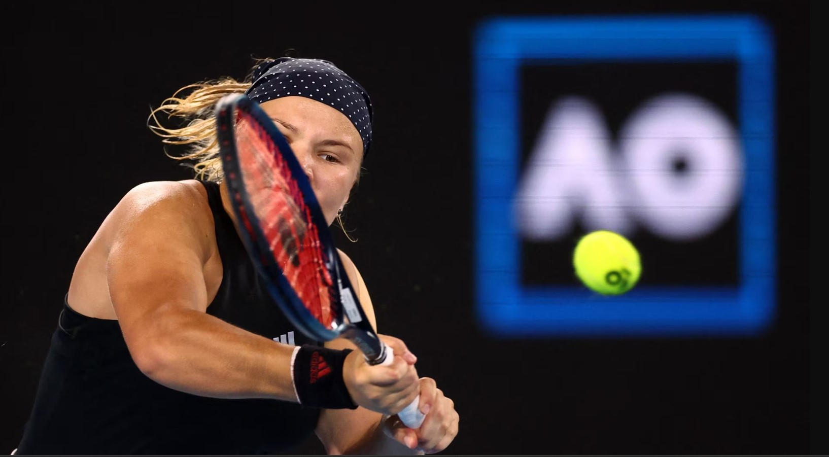 Russia's Diana Shnaider in action during her second round match against Greece's Maria Sakkari at Melbourne Park in Melbourne, Australia  on Jan. 18, 2023.