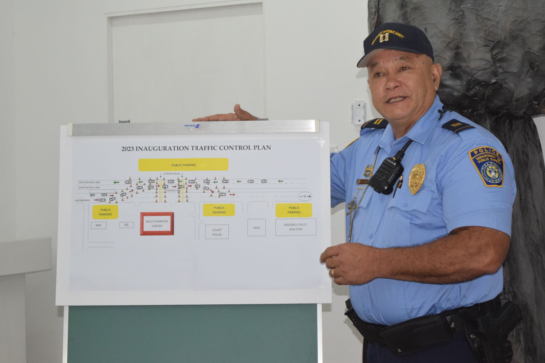 Police Capt. Juan Mendiola on Thursday briefs members of the media about the inauguration traffic control plan for Monday, Jan. 9, 2023.