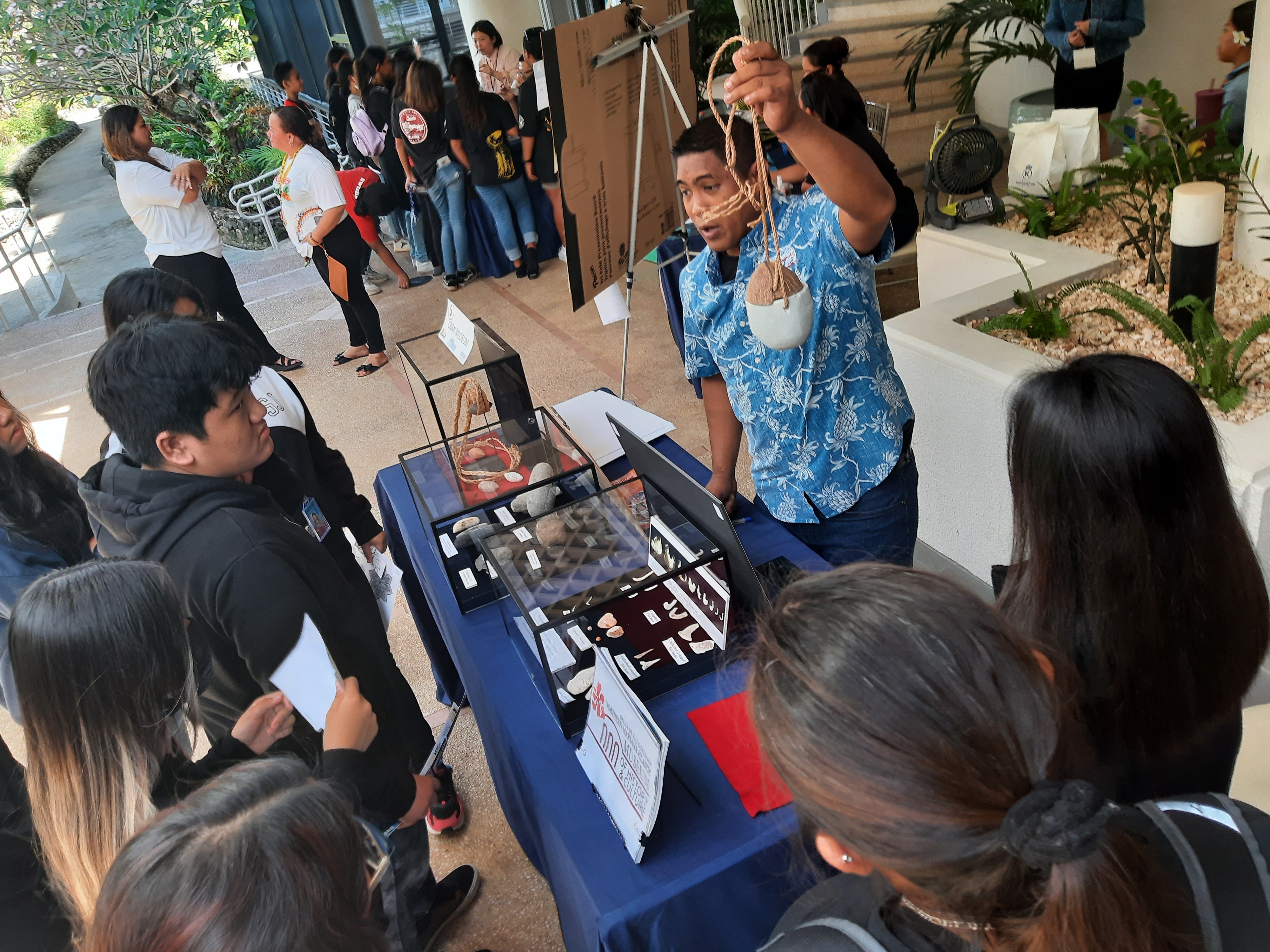 Archie Ajoste of the Northern Mariana Islands Museum of History & Culture shares at the 2023 Marianas Tourism Education Council Tourism Summit with school MY WAVE — Marianas Youth Welcome All Visitors Enthusiastically — Clubs on Jan. 19, 2023, at Kensington Hotel Saipan.