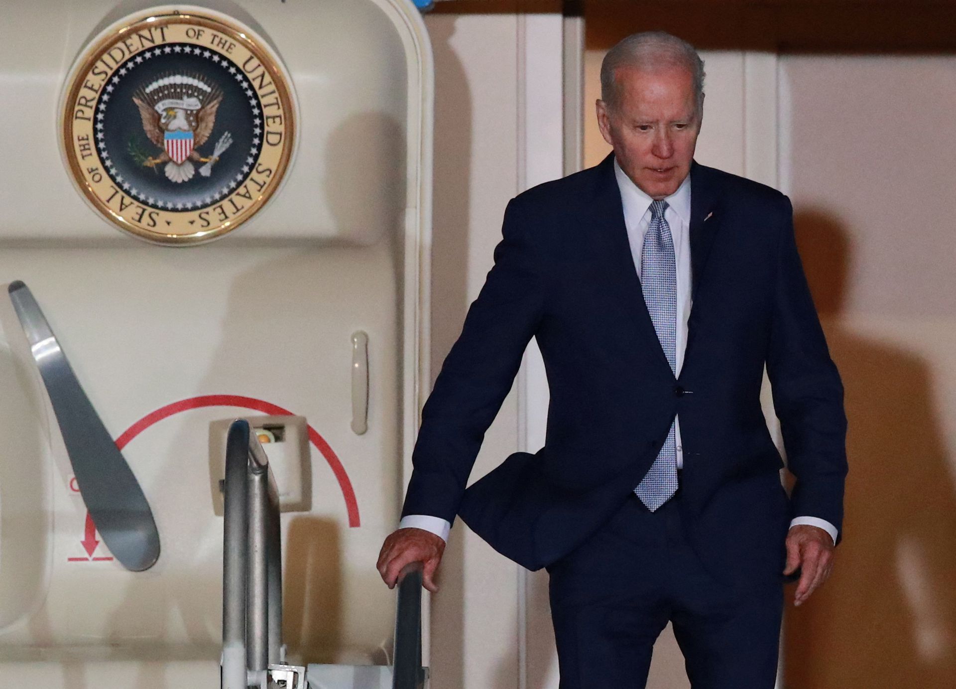 President Joe Biden arrives at Felipe Angeles International Airport on the outskirts of Mexico City to attend the North American Leaders' Summit, in Santa Lucia, Mexico, Jan. 8, 2023.