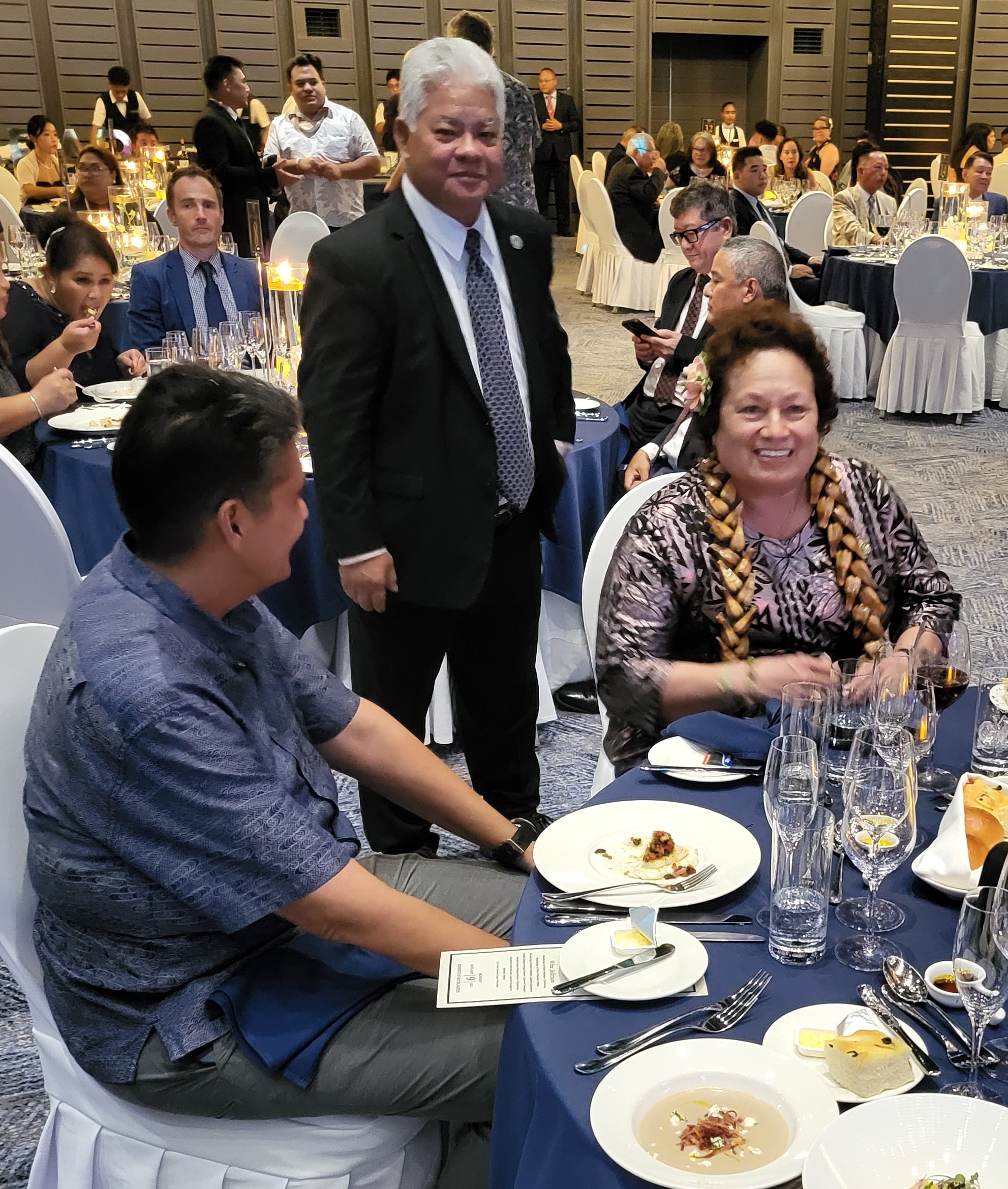 U.S. Congresswoman Uifa’atali Amata of American Samoa at the CNMI inaugural ball on Saipan  with Palau President Surangel Whipps Jr. and CNMI Governor Arnold I. Palacios.