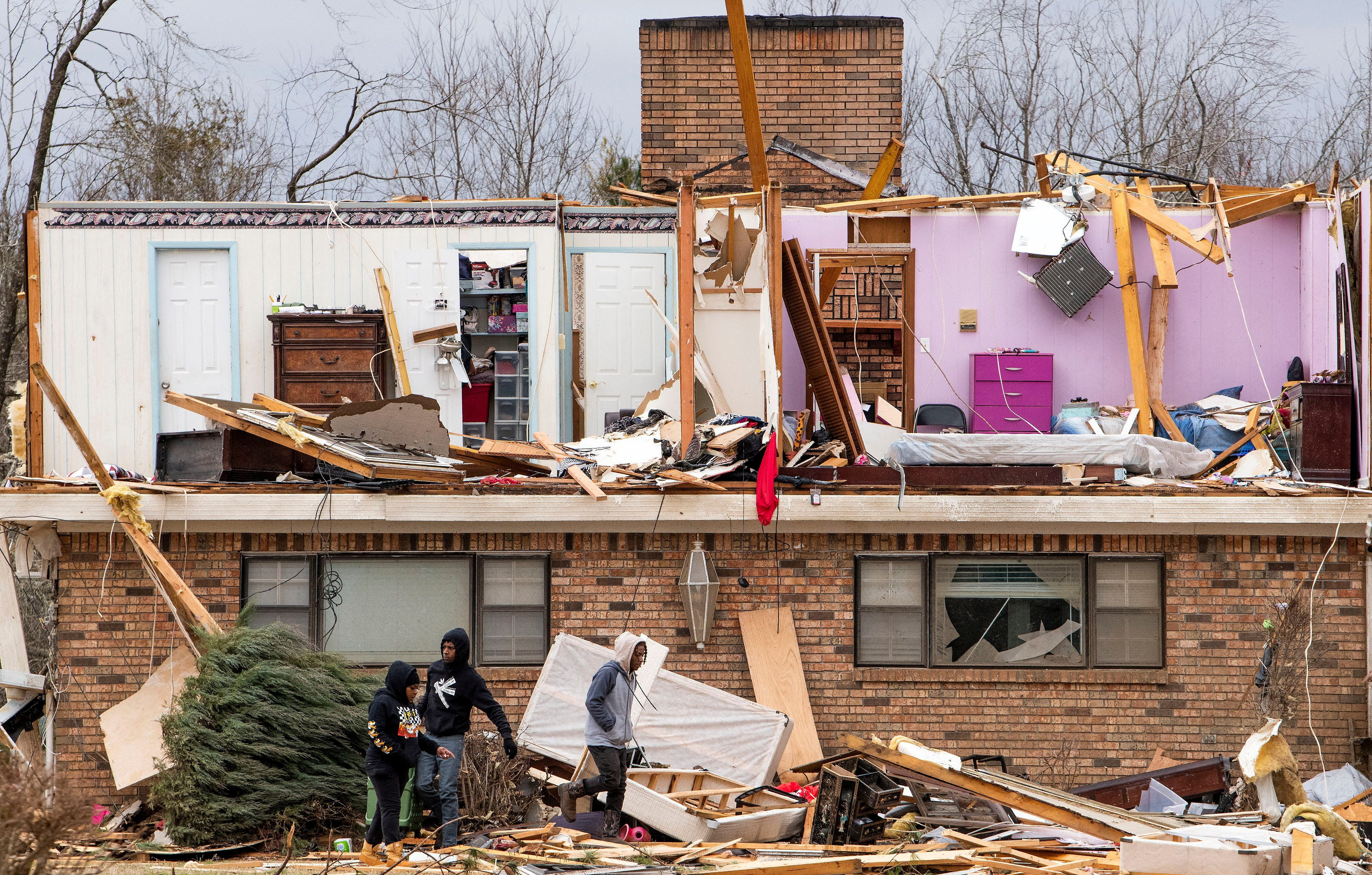 Whole rooms are seen without walls on the second floor of a home the day after a tornado struck Dallas County near Selma, Alabama, Jan. 13, 2023.