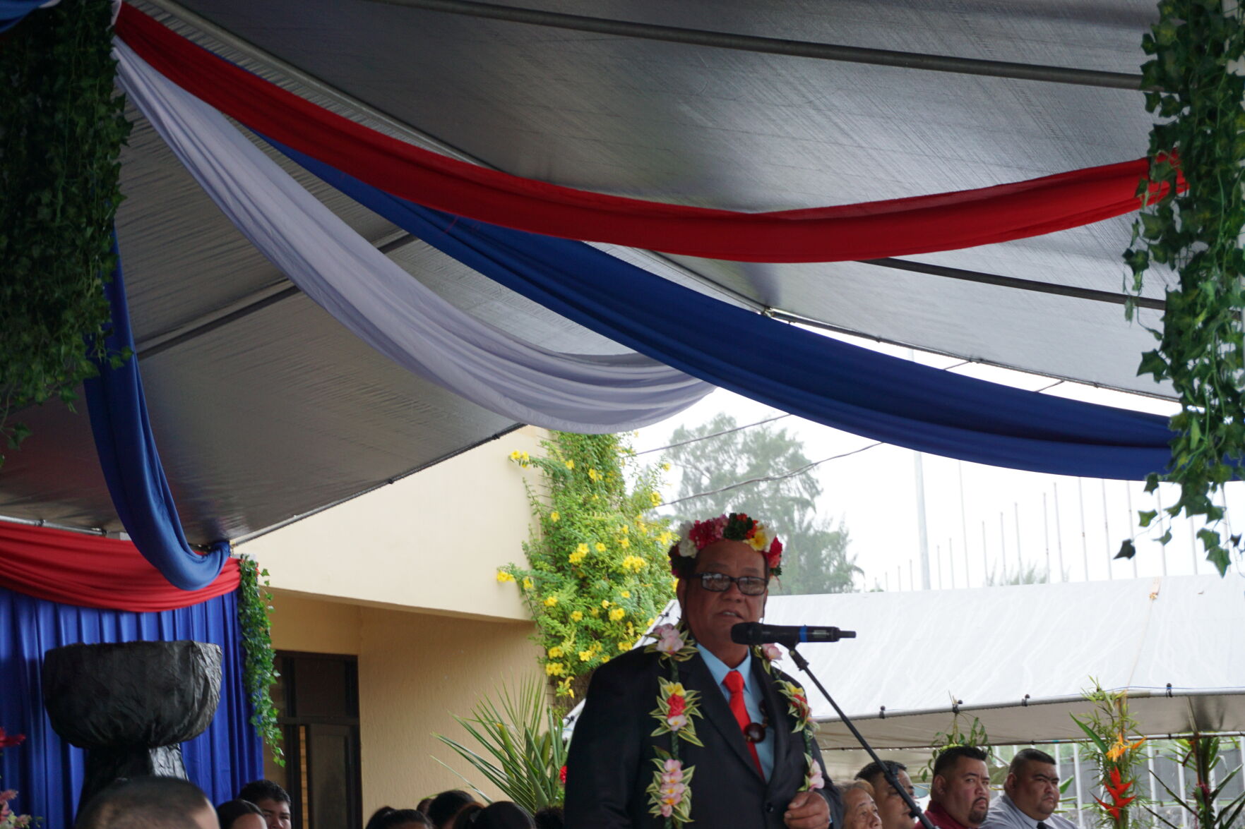 Saipan Mayor RB Camacho delivers his inaugural address at the mayor’s office in Oleai on Monday morning.