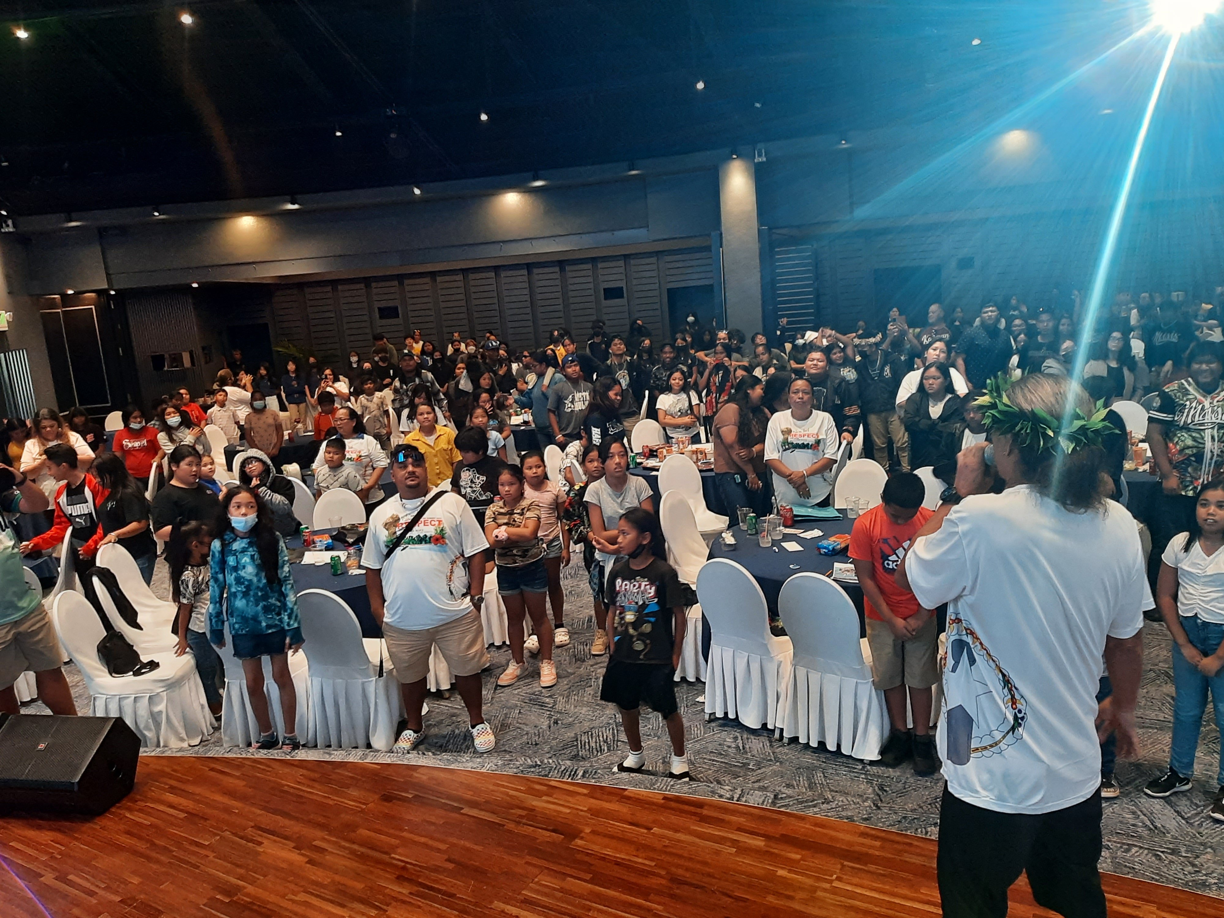 Summit  Chairman  Larry  Lee  gives  closing  remarks  at the 2023 Marianas Tourism Education Council Tourism Summit with school MY WAVE — Marianas Youth Welcome All Visitors Enthusiastically — Clubs on Jan. 19, 2023, at Kensington Hotel Saipan.