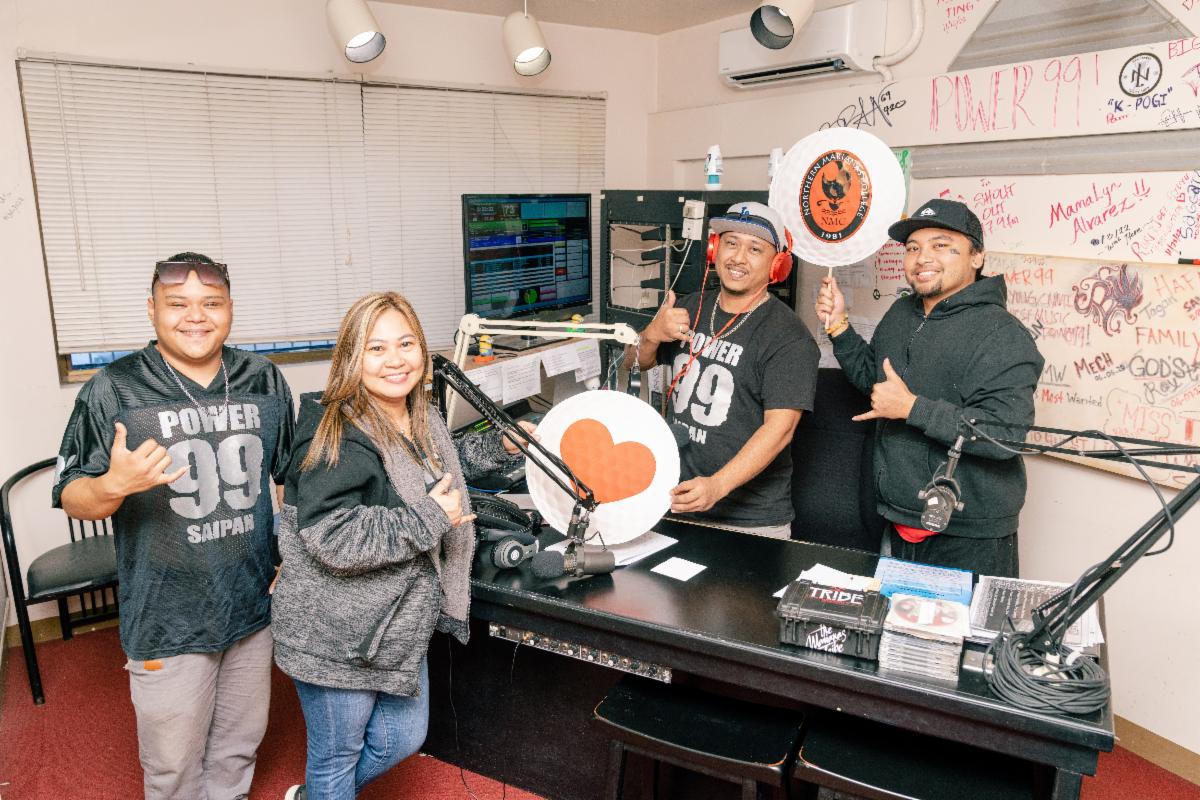 Power 99 recently donated $5,000 worth of radio advertisements to Northern Marianas College to help market its Golf Open in March. From left, Power 99 DJ Dizzy, Account Manager Norlyn Cabrera, and Power 99 DJs Burn and Bradda J.