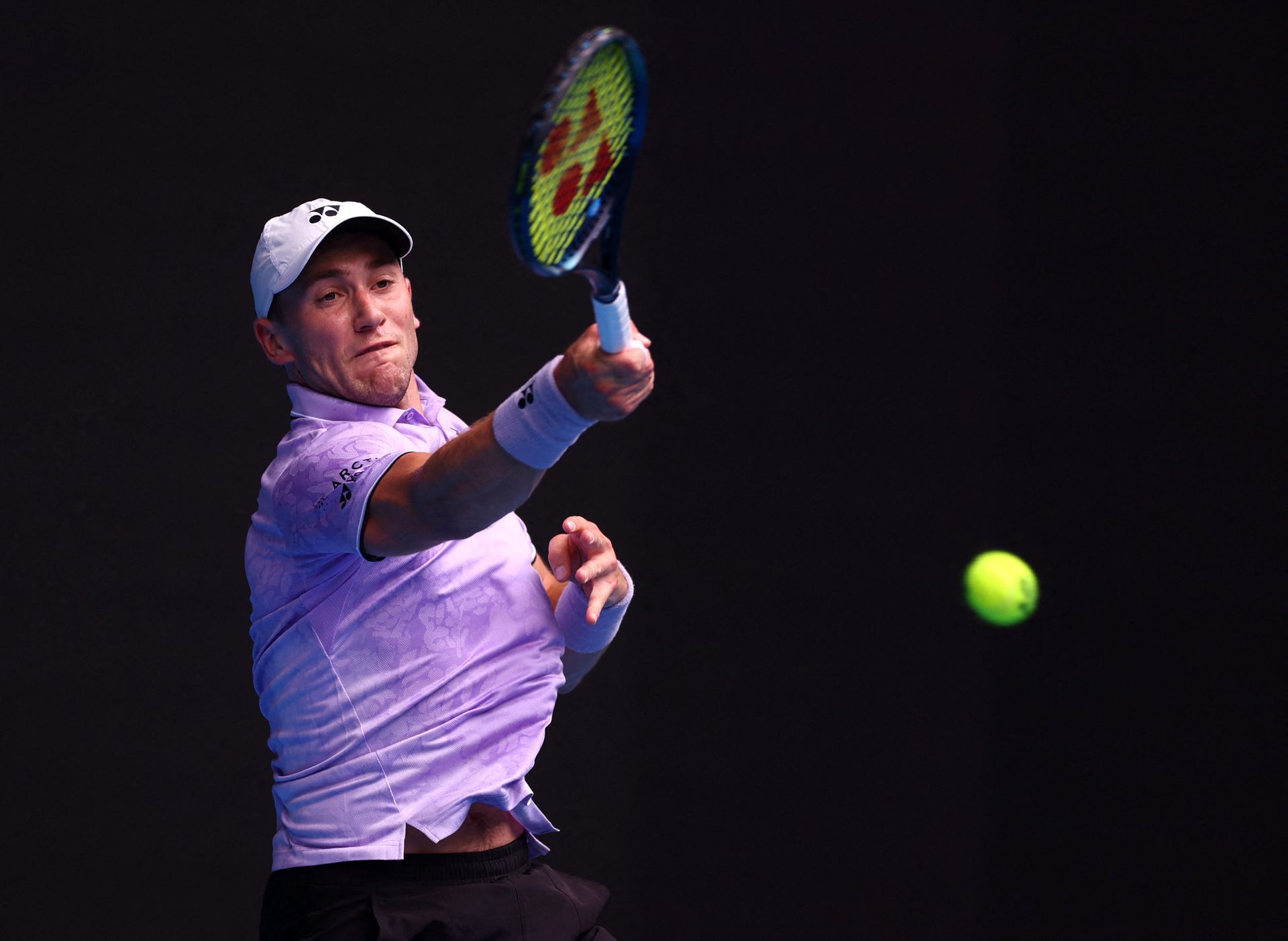 Norway's Casper Ruud in action during his second round match against Jenson Brooksby of the U.S. at Melbourne Park in Melbourne, Australia on Jan. 19, 2023.