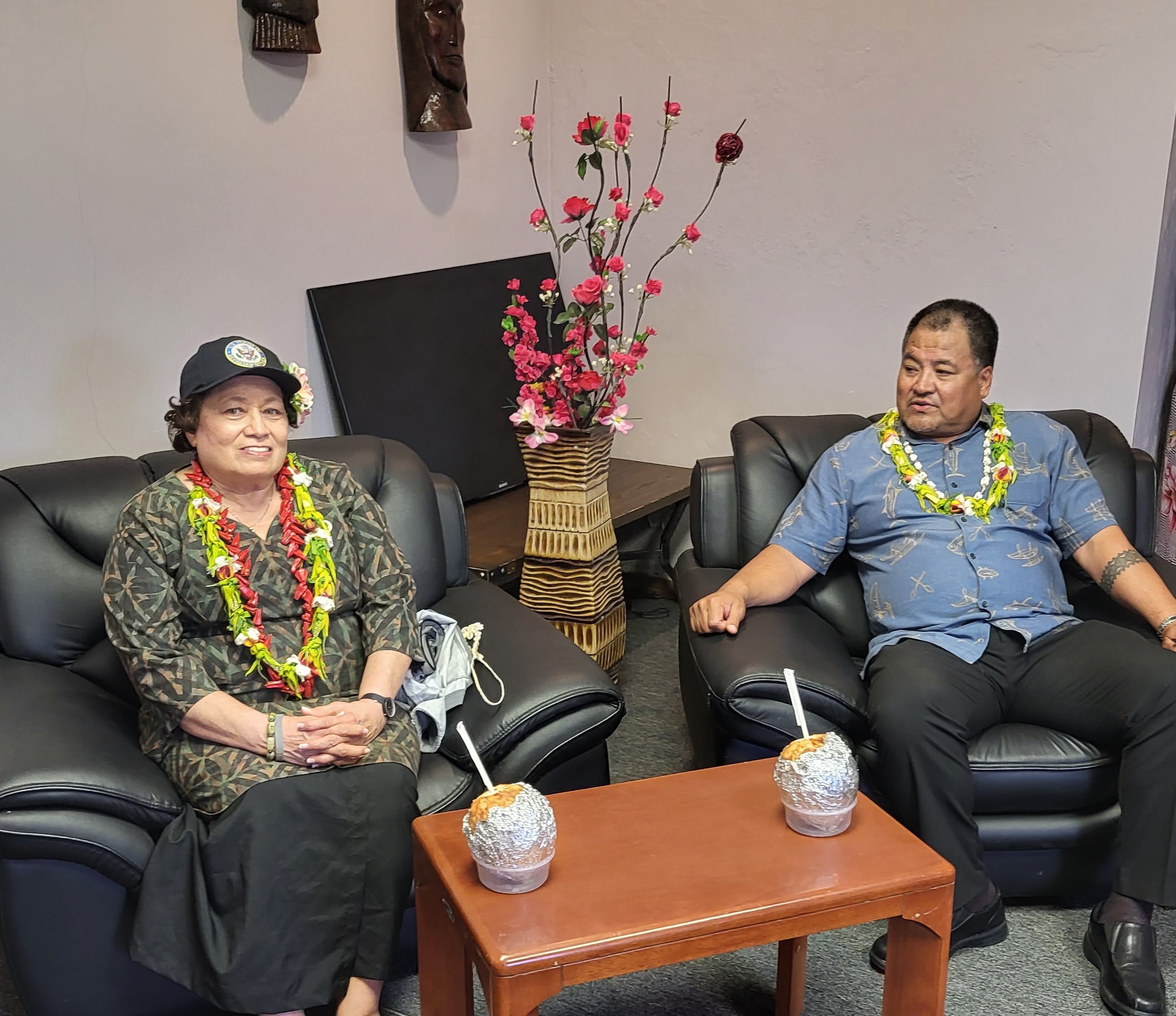 U.S. Congresswoman Uifa’atali Amata of American Samoa with Chuuk Gov. Alexander R. Narruhn.