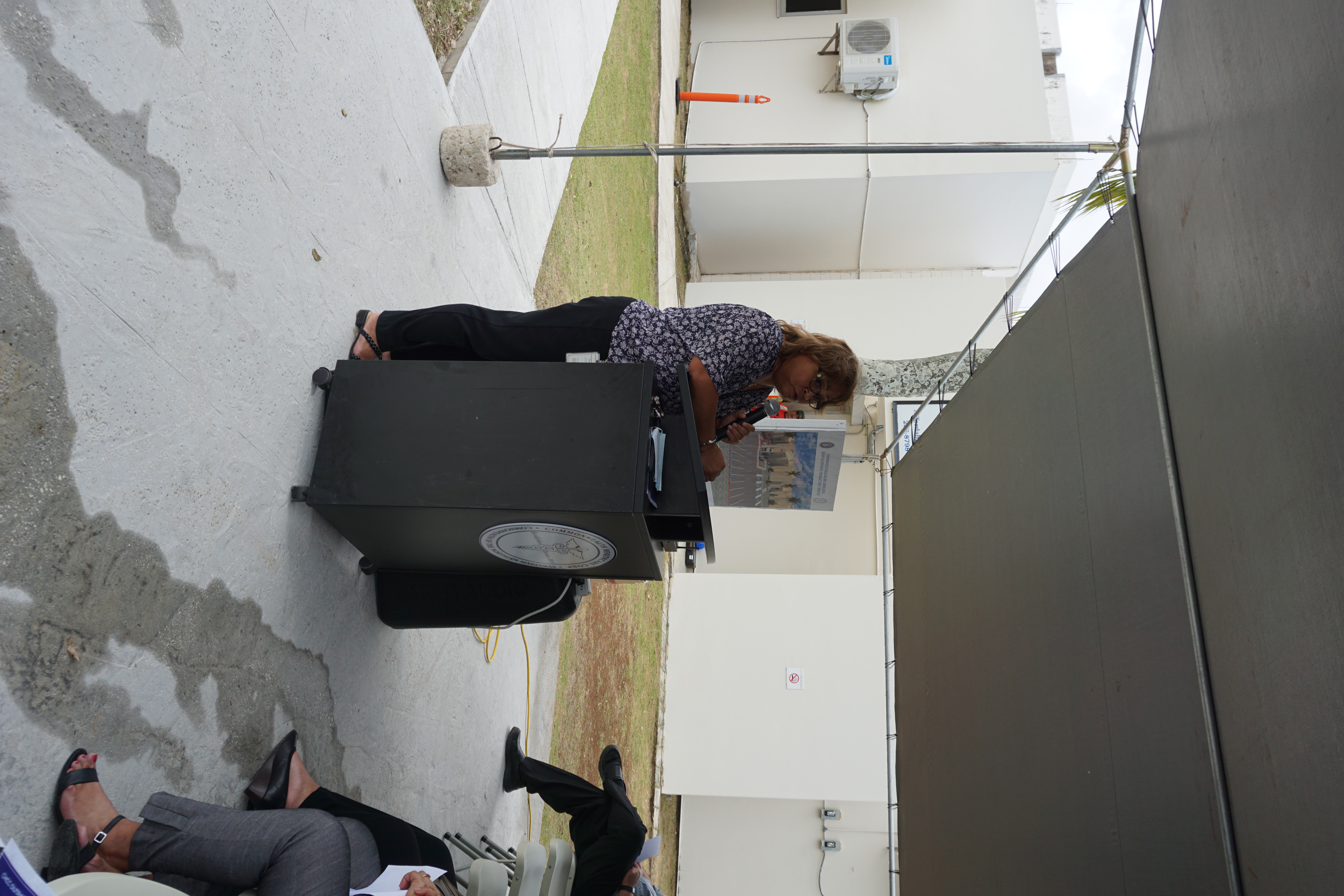 Commonwealth Healthcare Corporation Chief Executive Esther Muna delivers her remarks during a groundbreaking ceremony for an outpatient pharmacy drive-thru at the hospital on Thursday.