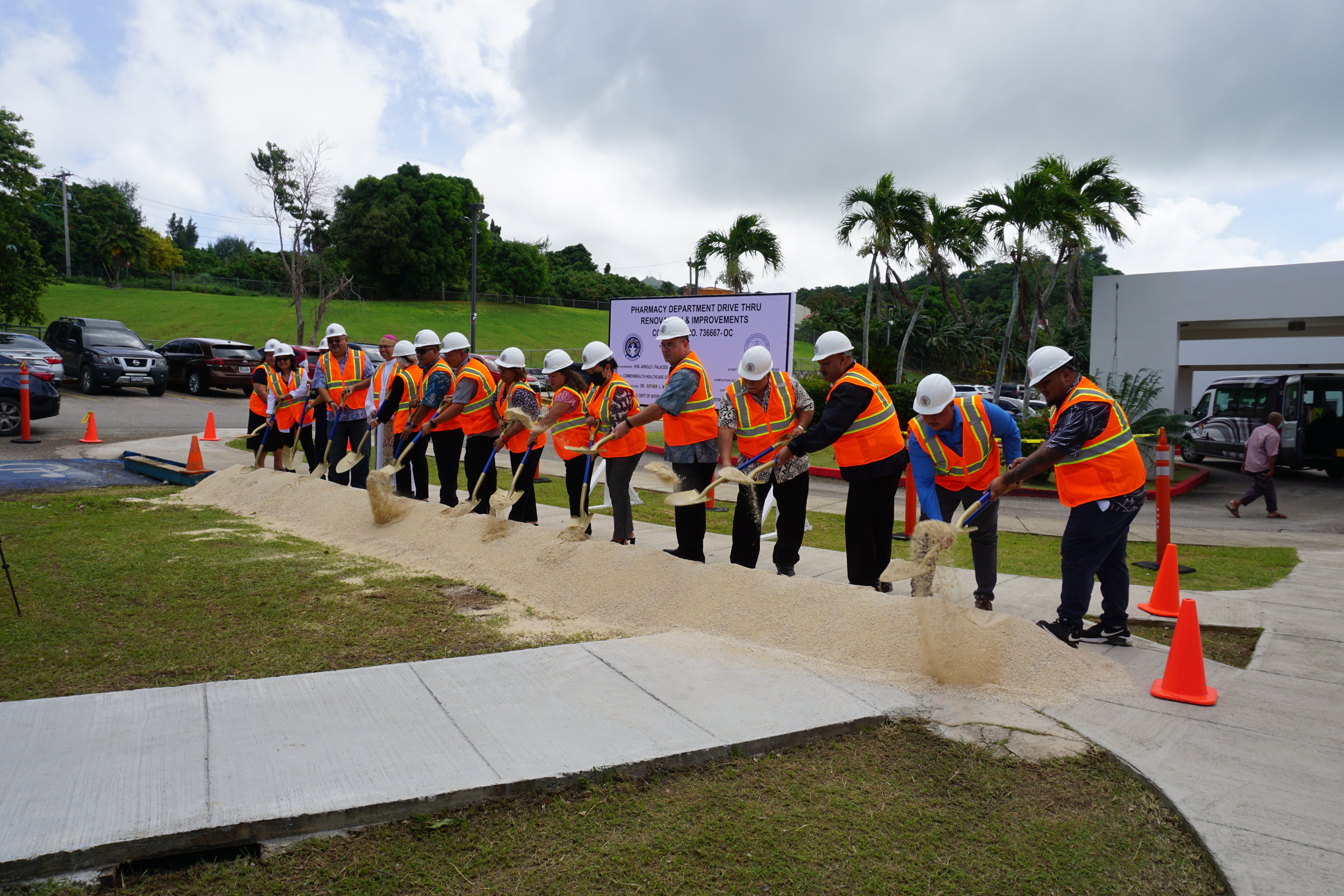 Lawmakers join officials and staff of the Commonwealth Healthcare Corporation as well as the representatives of the project contractor in a groundbreaking ceremony for an outpatient pharmacy drive-thru at CHCC on Thursday.