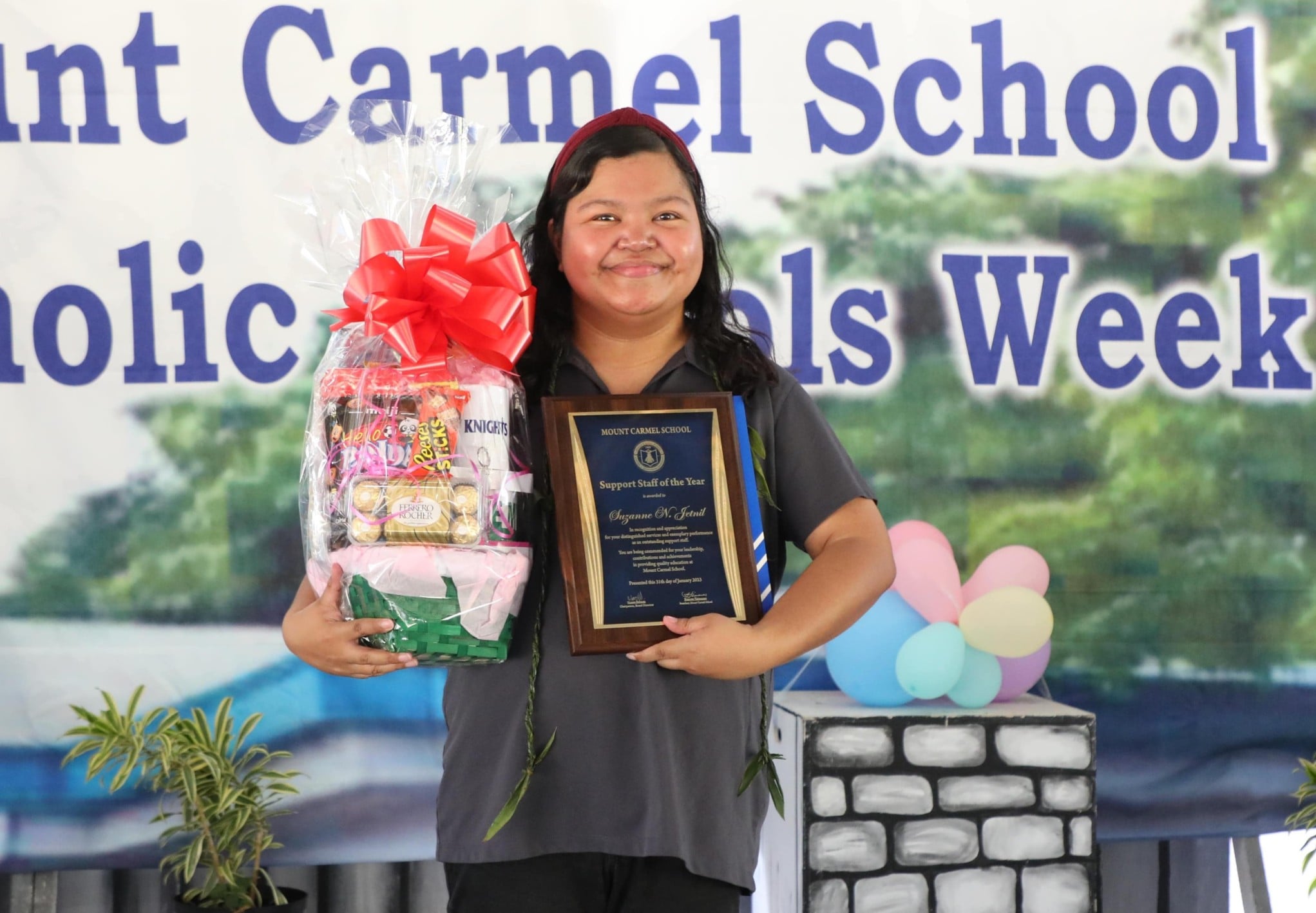 During Mount Carmel School’s Catholic Schools Week: Celebrating Our Faculty and Staff Ceremony, Ms. Suzanne Jetnil was named Mount Carmel School’s 2022-2023 Support Staff of the Year.