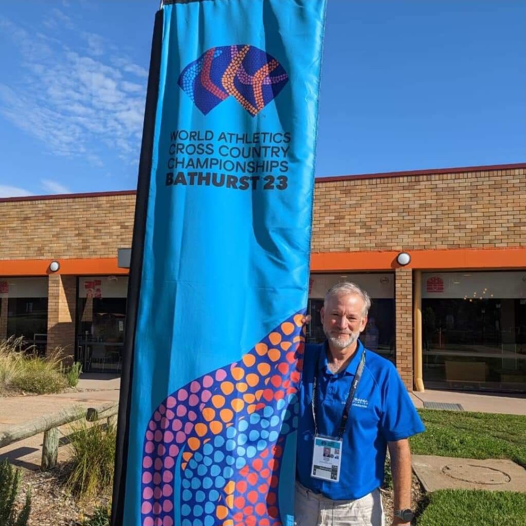 Dr. Ron Snyder at the World Athletics Cross Country Championships in Bathurst, Australia. 