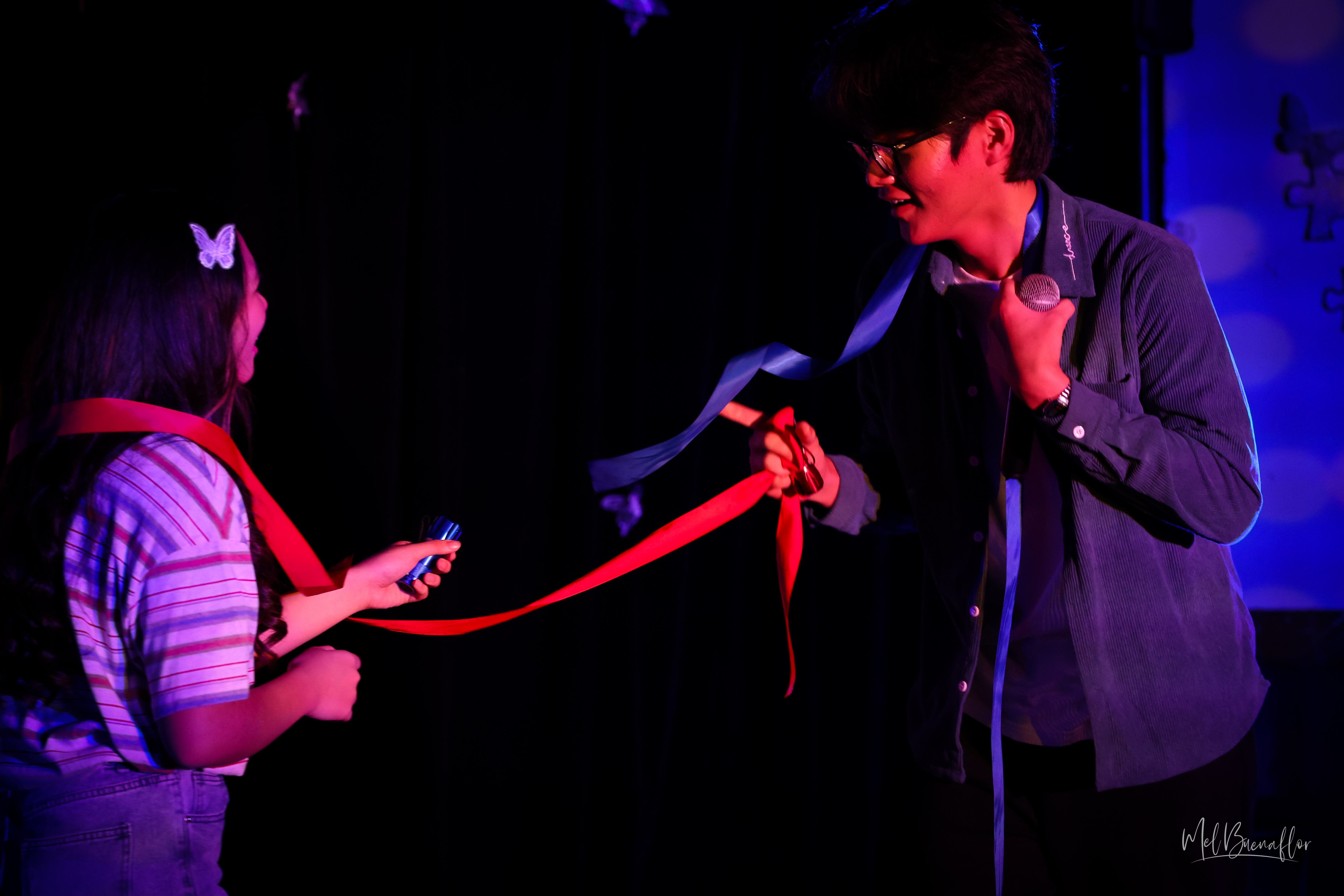 Iris, played by Bernice Shane Sabino, left, meets her love interest in the show, Luke, played by Eunkyu "Joey" Hong, as they sing “Rewrite the Stars.”